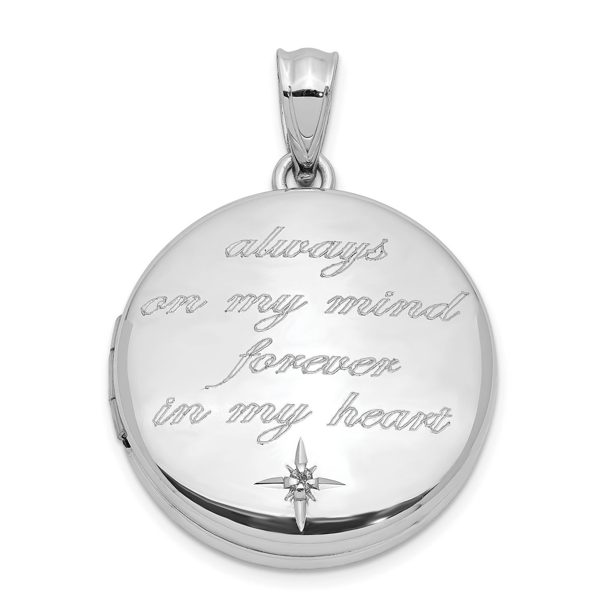 Sterling Silver Round Locket Pendant with Diamond, Starburst Design, Memorial Jewelry for Women