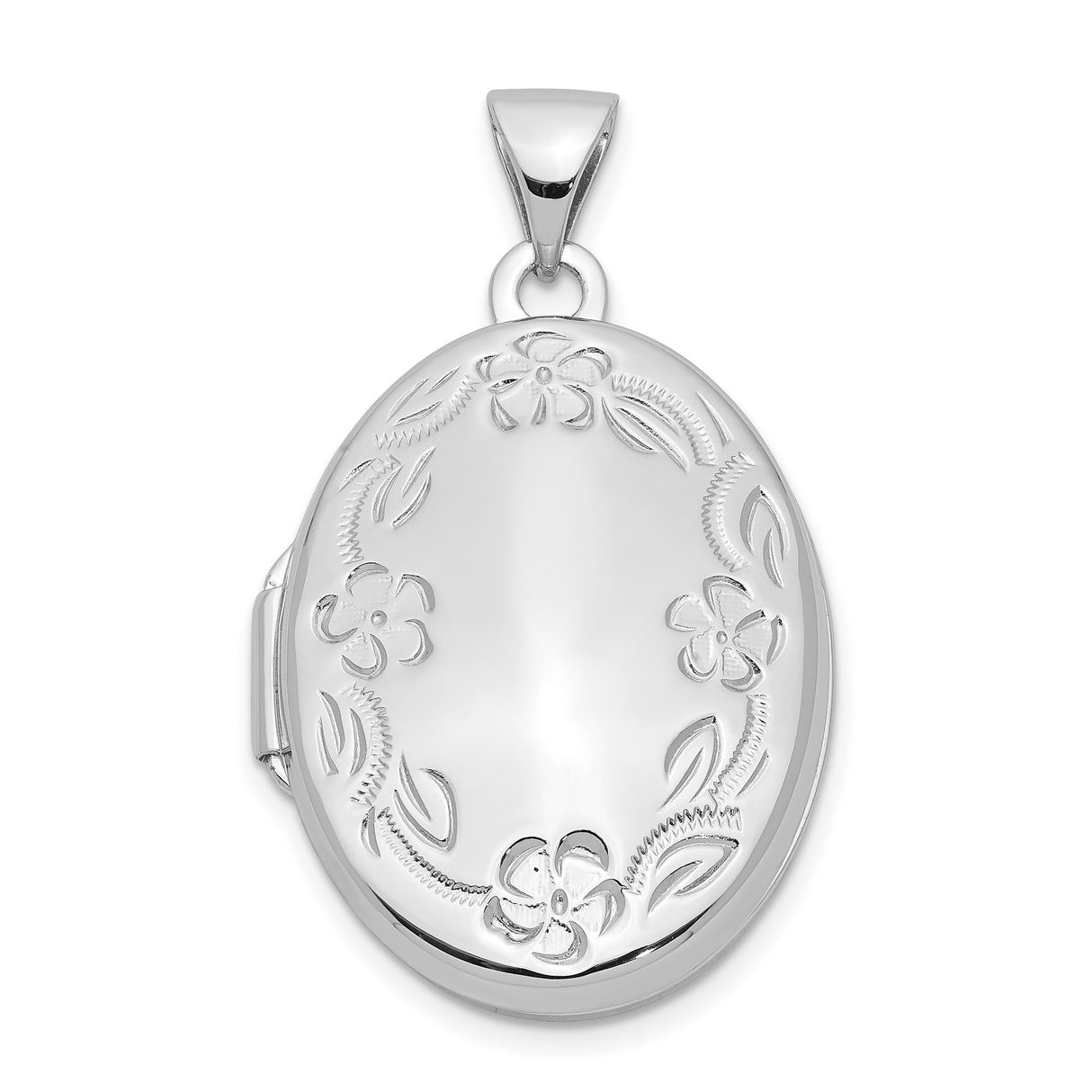 Sterling Silver Oval Locket Pendant with Floral and Leaf Design for Women