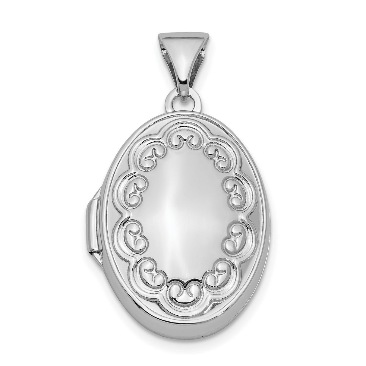 Sterling Silver Oval Locket Pendant with Scroll Filigree Border for Women