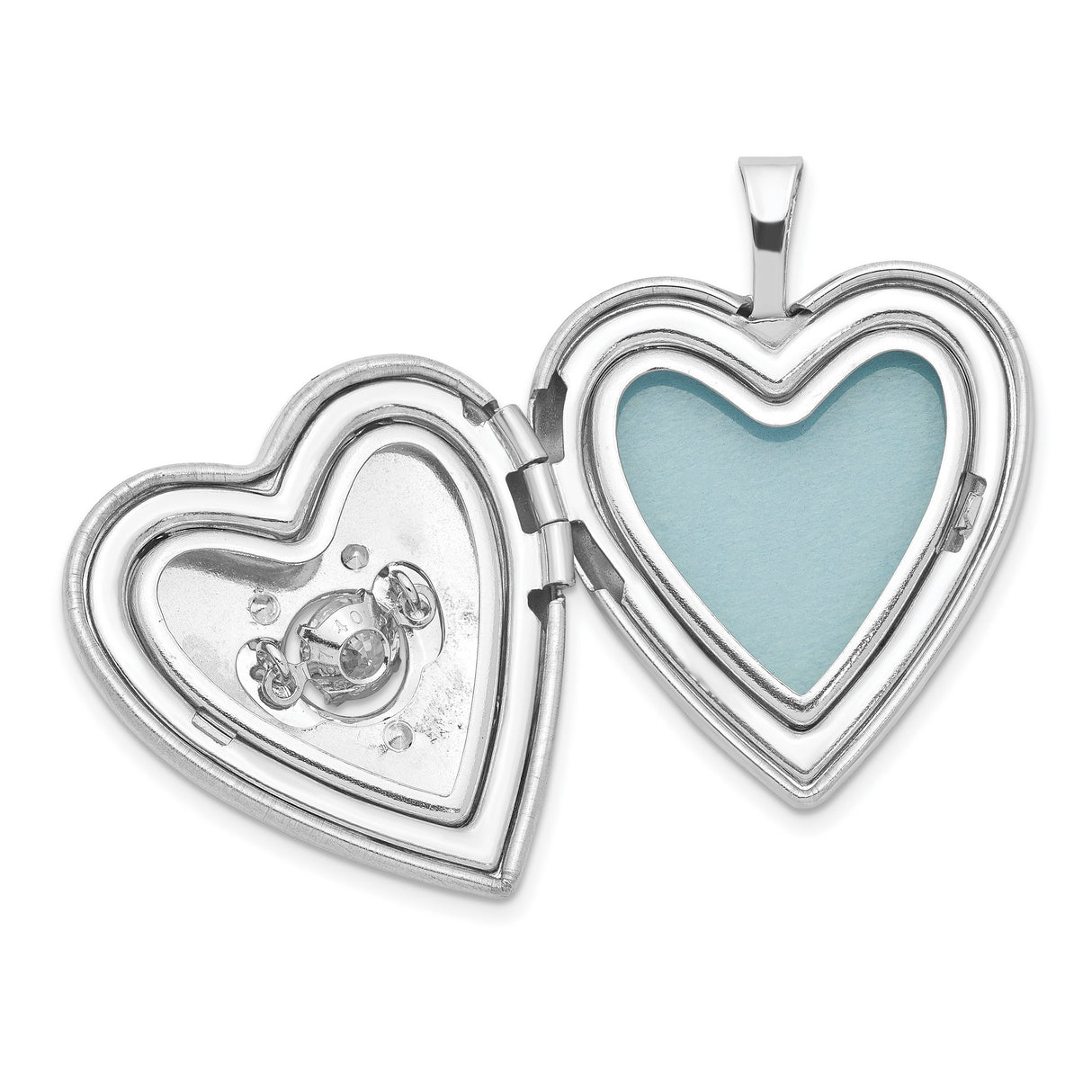 Sterling Silver Heart Locket Pendant with Cubic Zirconia and Diamond Accents