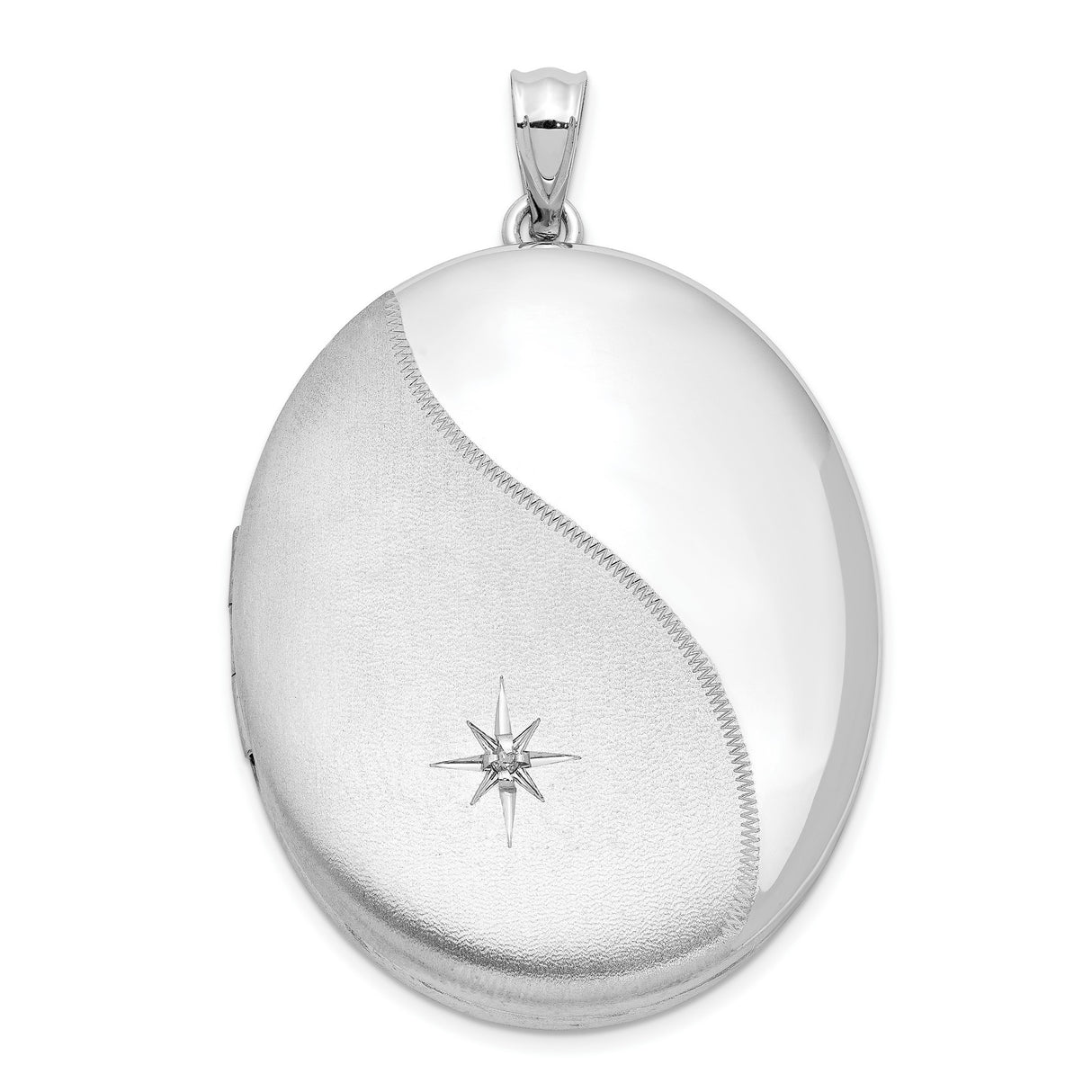 Sterling Silver Oval Locket Pendant with Diamond, Yin Yang Design and Starburst Accent