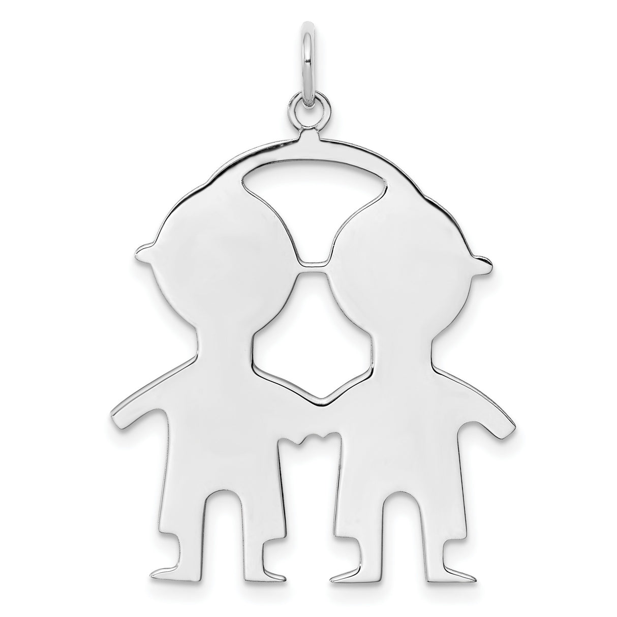 Engravable Boy/Boy Polished Front/Satin Back Disc Charm Pendant in Real 925 Sterling Silver