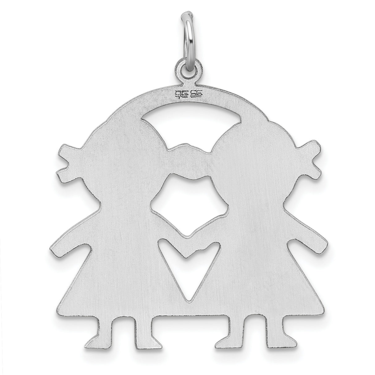 Engravable Girl/Girl Polished Front/Satin Back Disc Charm Pendant in Real 925 Sterling Silver