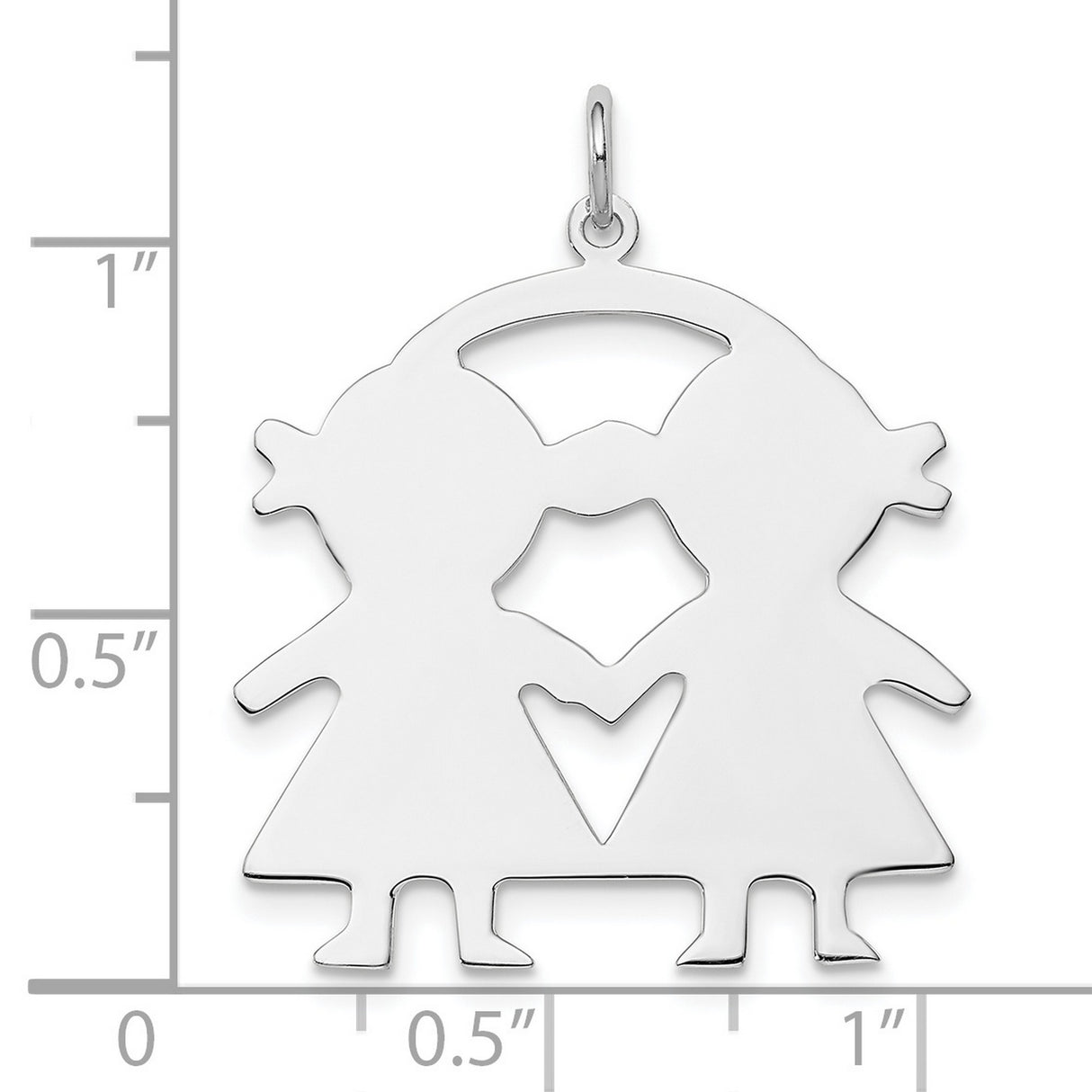 Engravable Girl/Girl Polished Front/Satin Back Disc Charm Pendant in Real 925 Sterling Silver