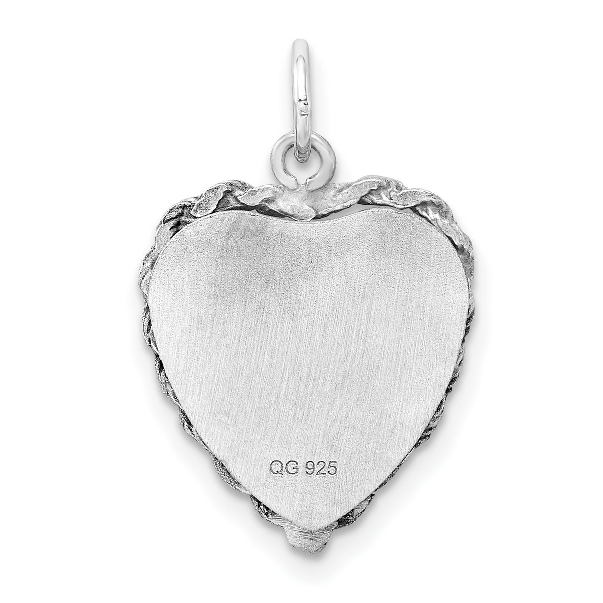 Engravable Heart Polished Front/Satin Back Disc Charm Pendant in Real 925 Sterling Silver