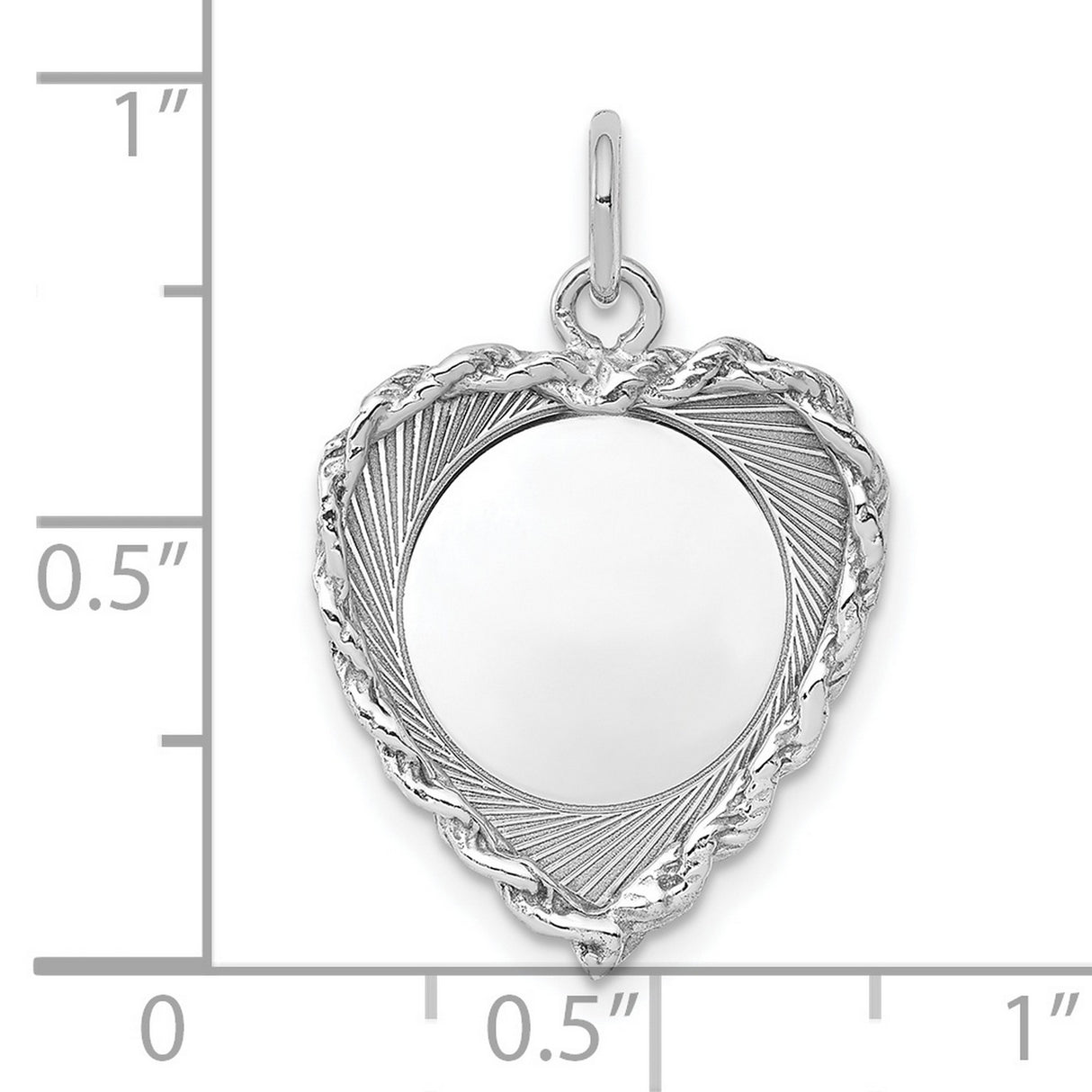 Engravable Heart Polished Front/Satin Back Disc Charm Pendant in Real 925 Sterling Silver
