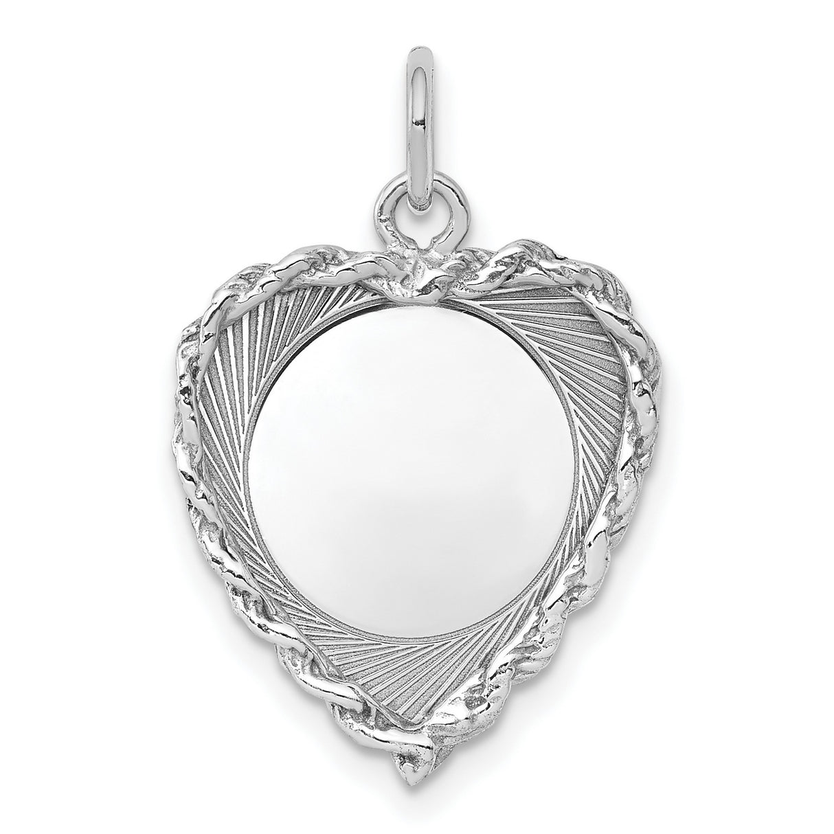 Engravable Heart Polished Front/Satin Back Disc Charm Pendant in Real 925 Sterling Silver