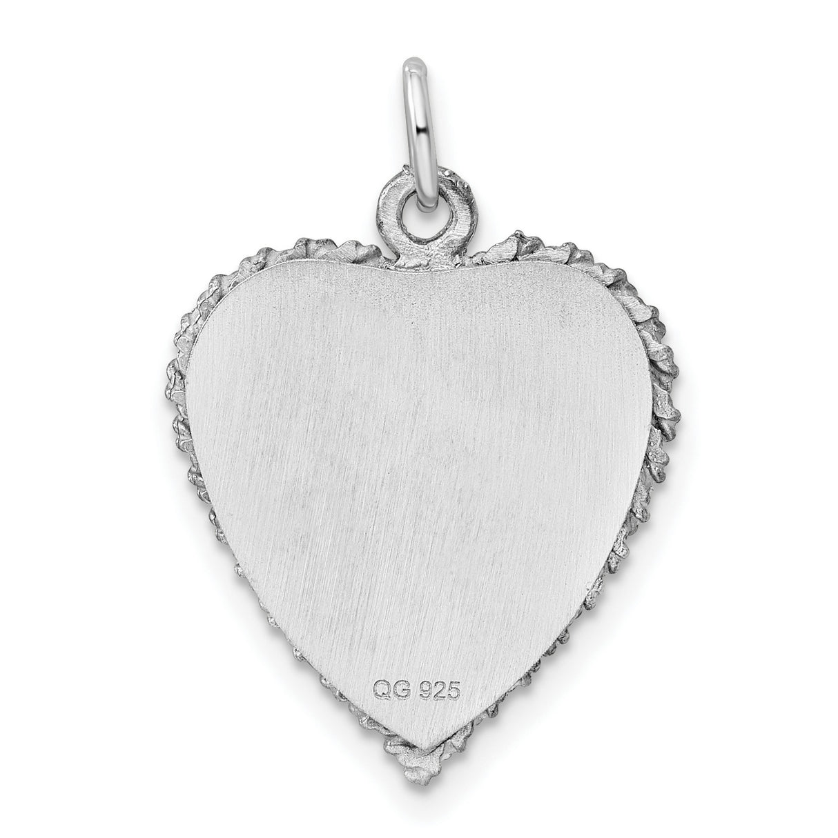 Engravable Heart Polished Front/Satin Back Disc Charm Pendant in Real 925 Sterling Silver