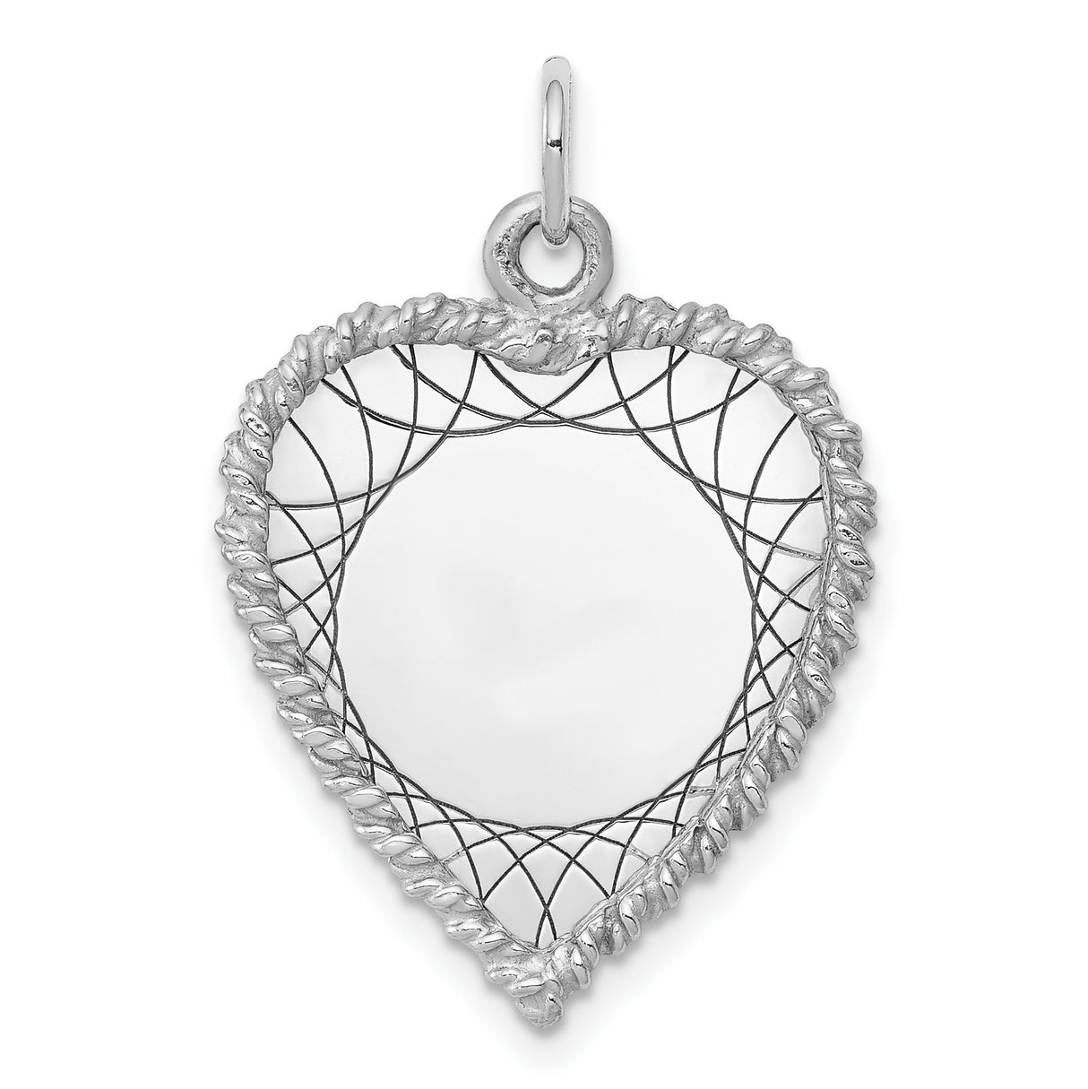 Engravable Heart Polished Front/Satin Back Disc Charm Pendant in Real 925 Sterling Silver