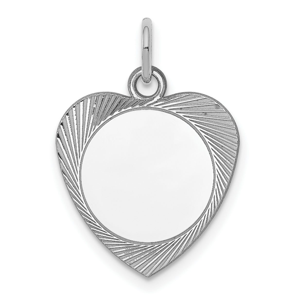 Engravable Heart Polished Front/Satin Back Disc Charm Pendant in Real 925 Sterling Silver