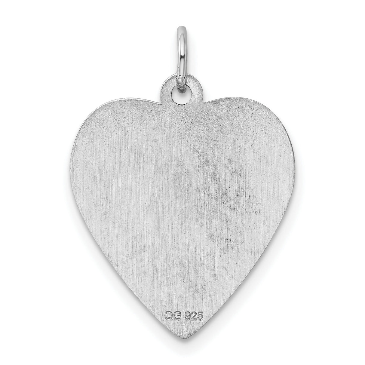 Engravable Heart Polished Front/Satin Back Disc Charm Pendant in Real 925 Sterling Silver