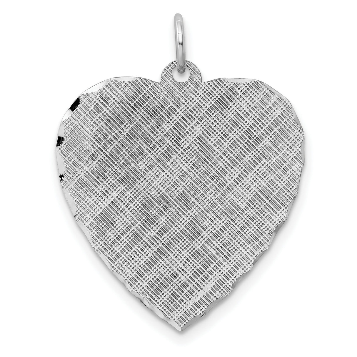 Engravable Heart Patterned Polished Front/Satin Back Disc Charm Pendant in Real 925 Sterling Silver