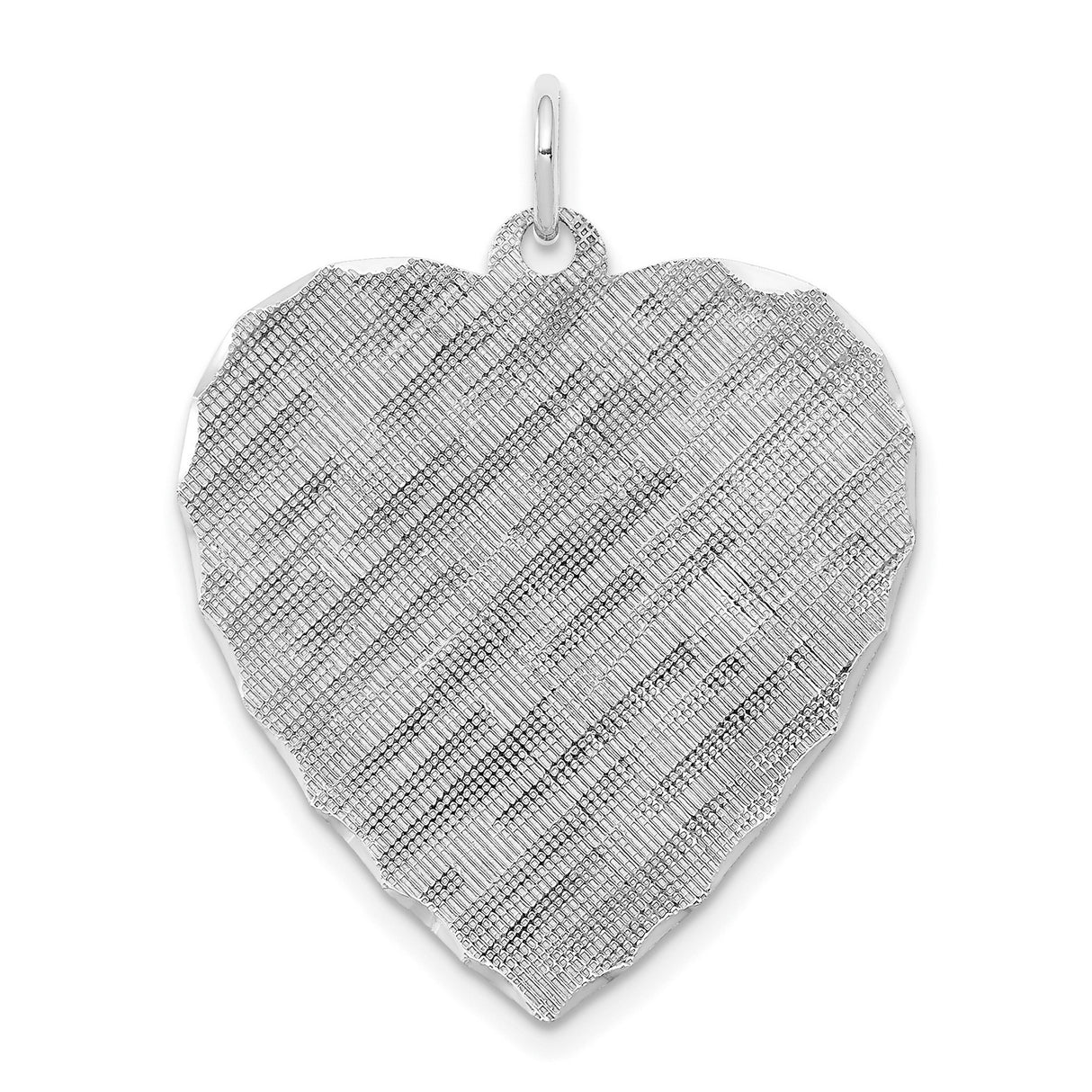 Engravable Heart Patterned Polished Front/Satin Back Disc Charm Pendant in Real 925 Sterling Silver