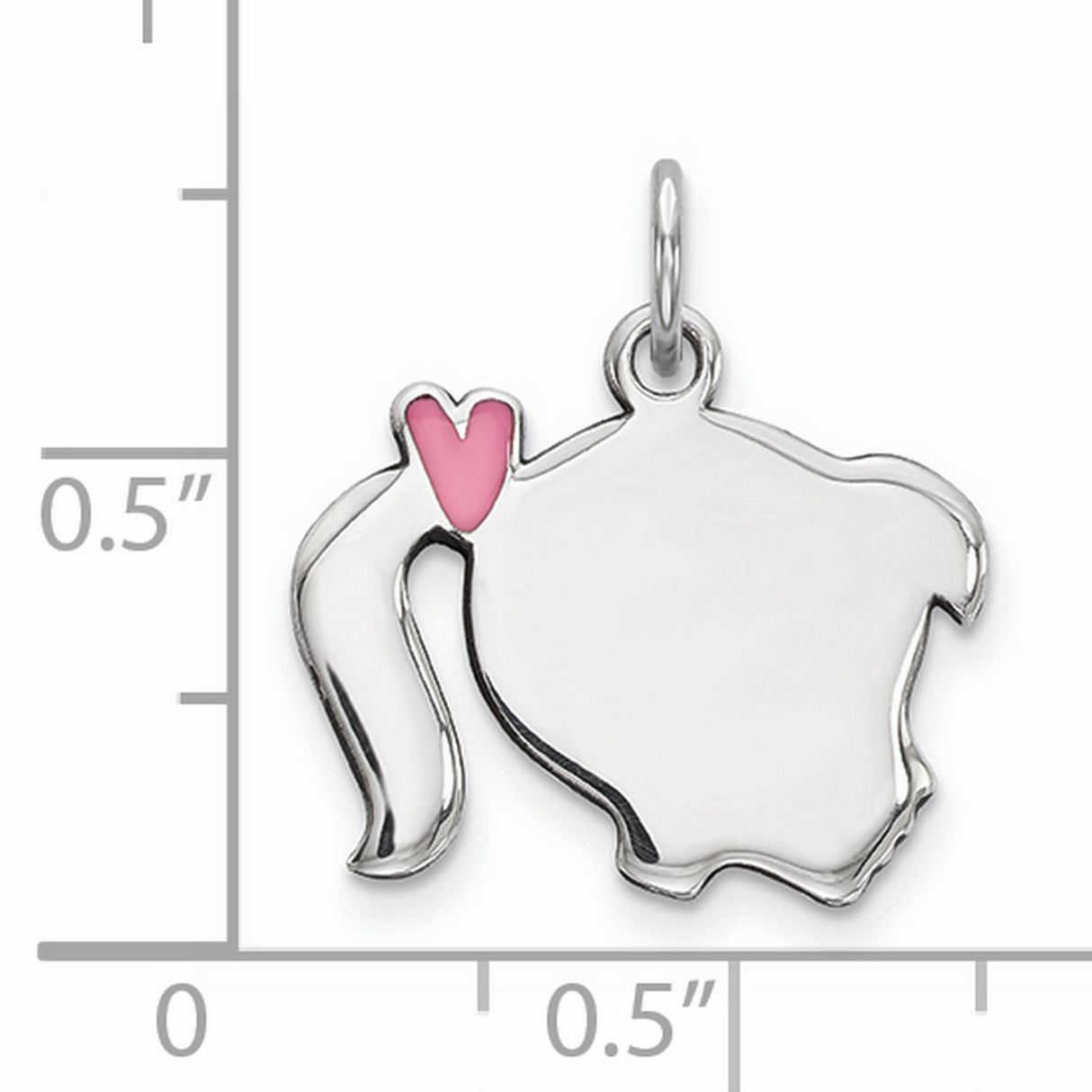 Pink Enamel Right Facing Girl Head Disc Charm Pendant in Real 925 Sterling Silver