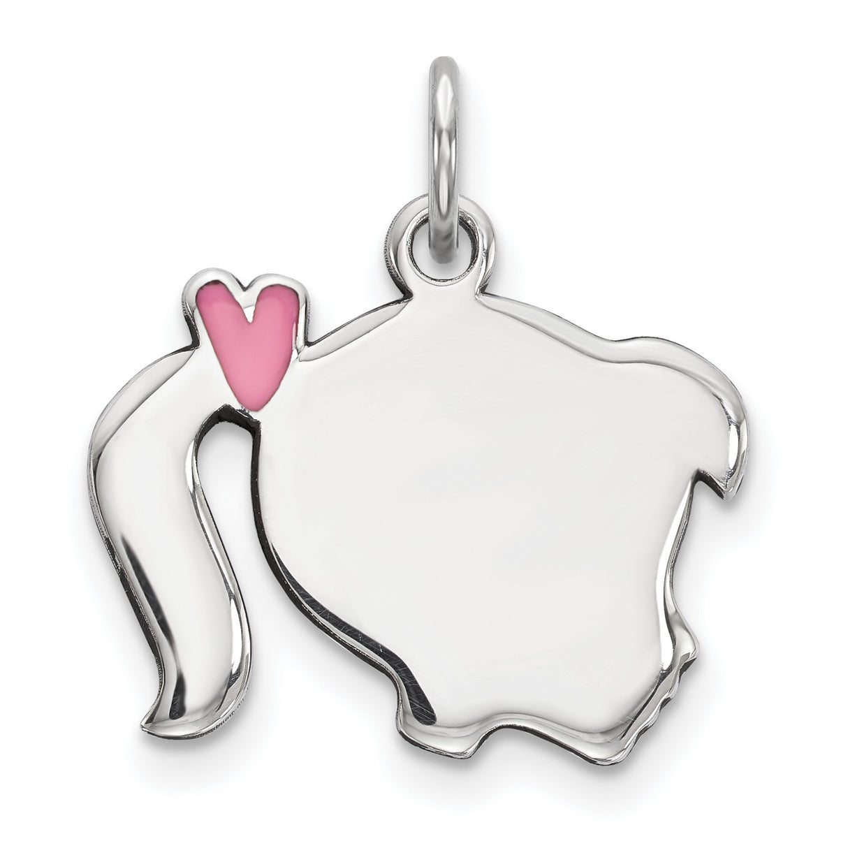Pink Enamel Right Facing Girl Head Disc Charm Pendant in Real 925 Sterling Silver