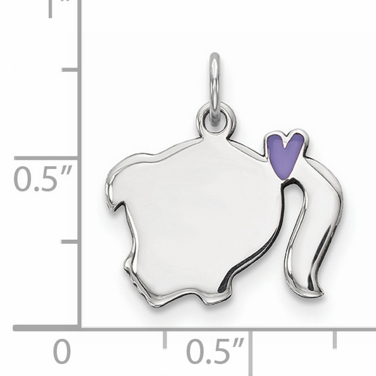 Sterling Silver Girl Profile Pendant with Purple Heart Hairclip, Feminine Enamel Charm