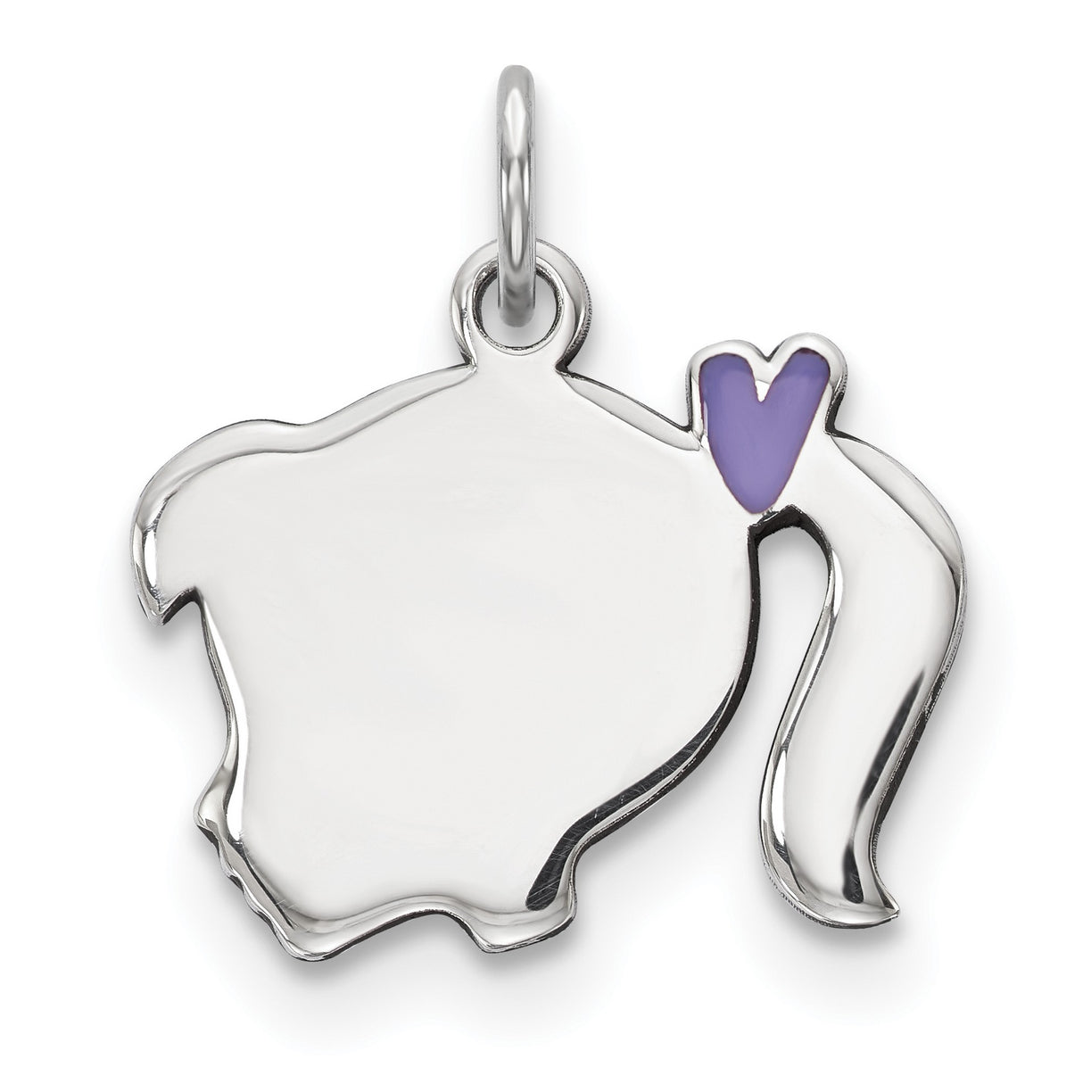 Sterling Silver Girl Profile Pendant with Purple Heart Hairclip, Feminine Enamel Charm
