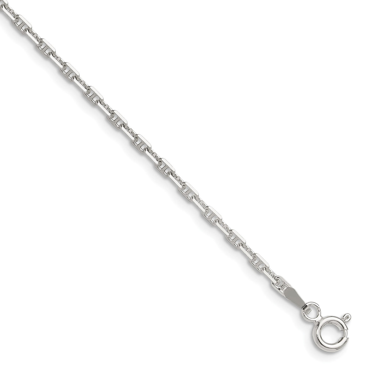 925 White Gold 2 mm Polished Chain Anklet shown for scale