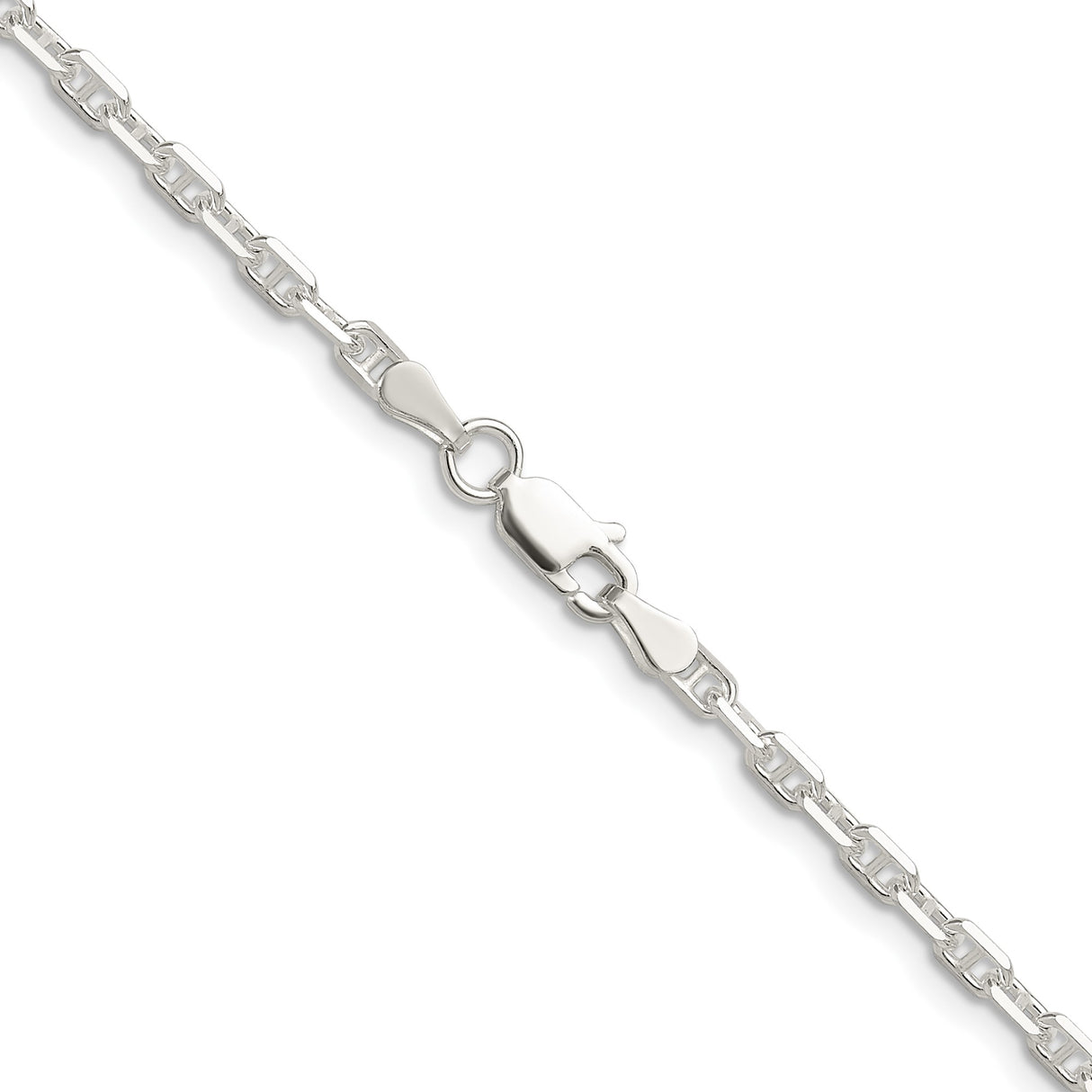 925 White Gold 3 mm Polished Chain Necklace alternate angle