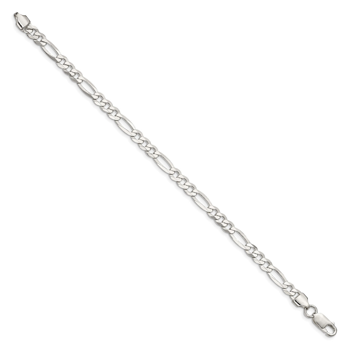 925 White Gold 5.5 mm Figaro Chain Bracelet, Polished