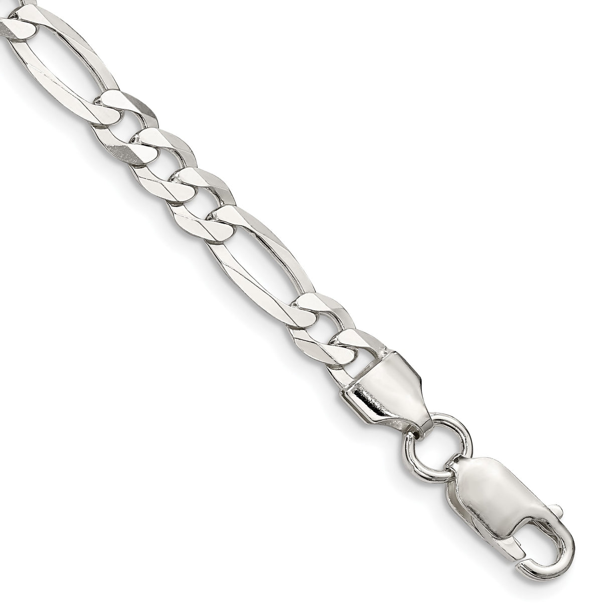 925 White Gold 5.5 mm Figaro Chain Bracelet, Polished shown for scale