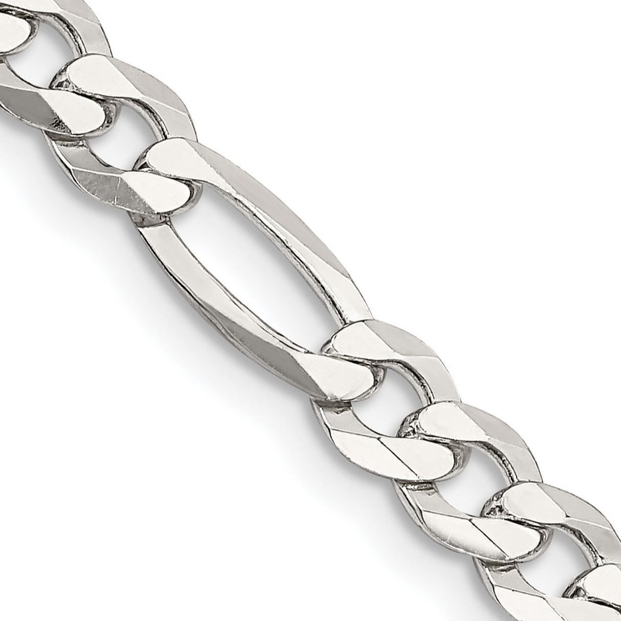 925 White Gold 5.5 mm Figaro Chain Necklace, Polished detail view