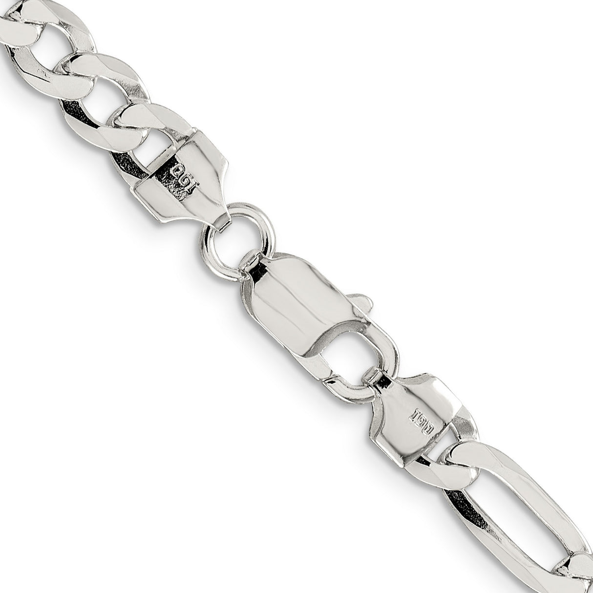 925 White Gold 7.5 mm Figaro Chain Necklace, Polished alternate angle