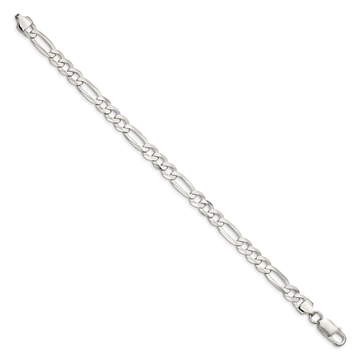 925 White Gold 7.5 mm Figaro Chain Anklet, Polished