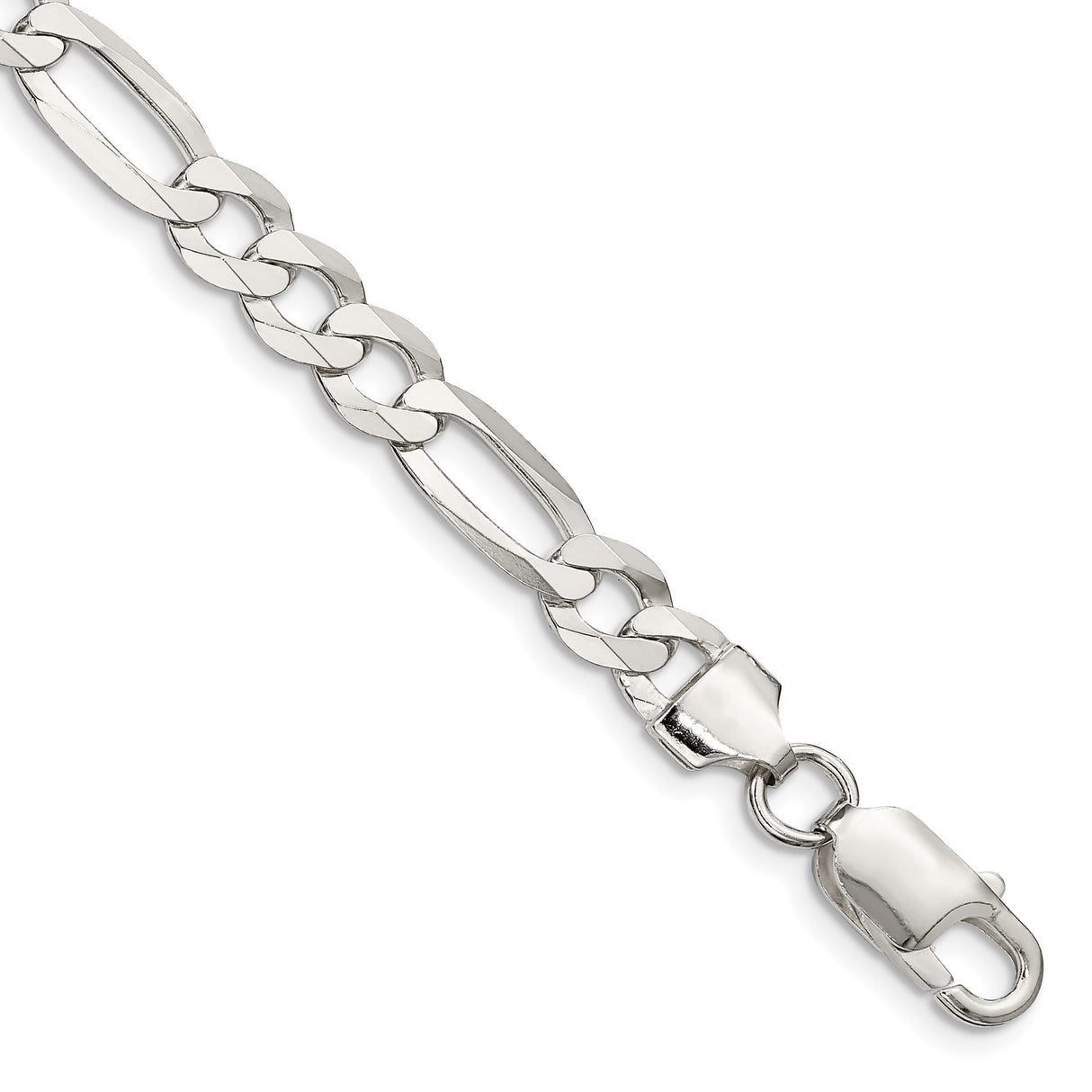 925 White Gold 7.5 mm Figaro Chain Anklet, Polished shown for scale