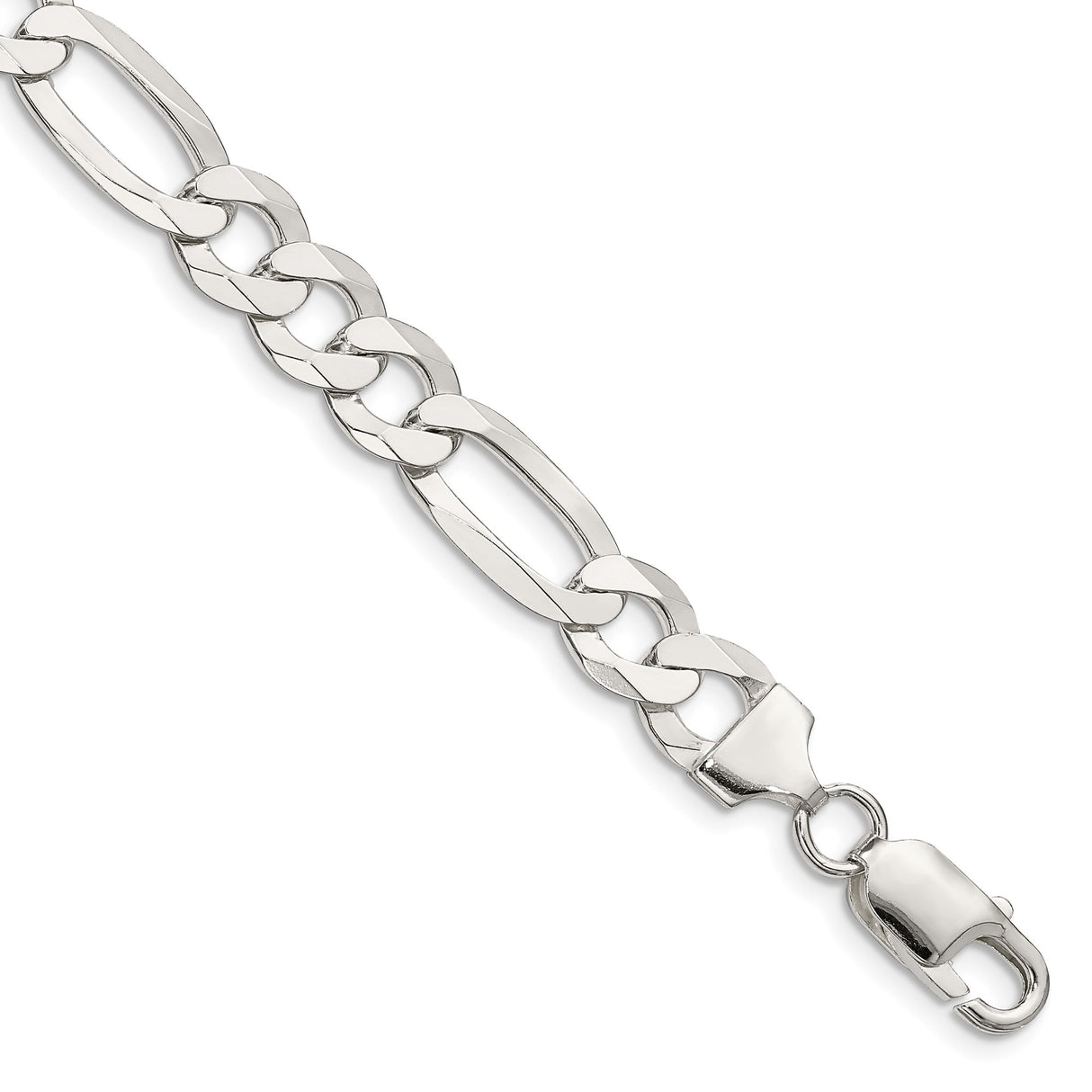925 White Gold 8.5 mm Figaro Chain Anklet, Polished shown for scale