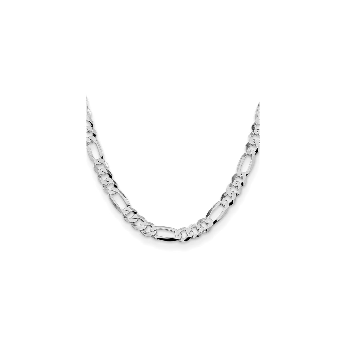 925 White Gold 8.5 mm Figaro Chain Necklace, Polished