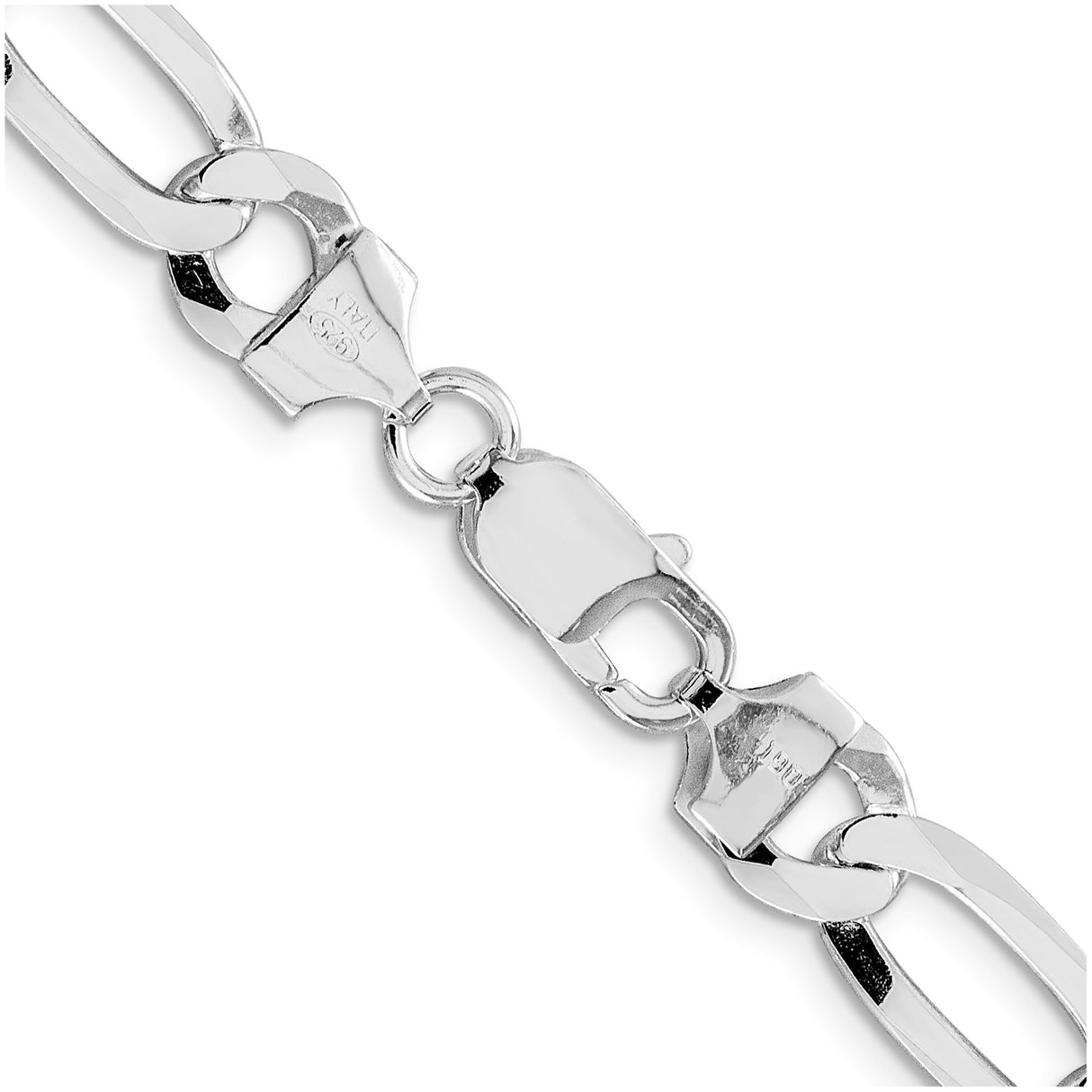 925 White Gold 8.5 mm Figaro Chain Necklace, Polished alternate angle