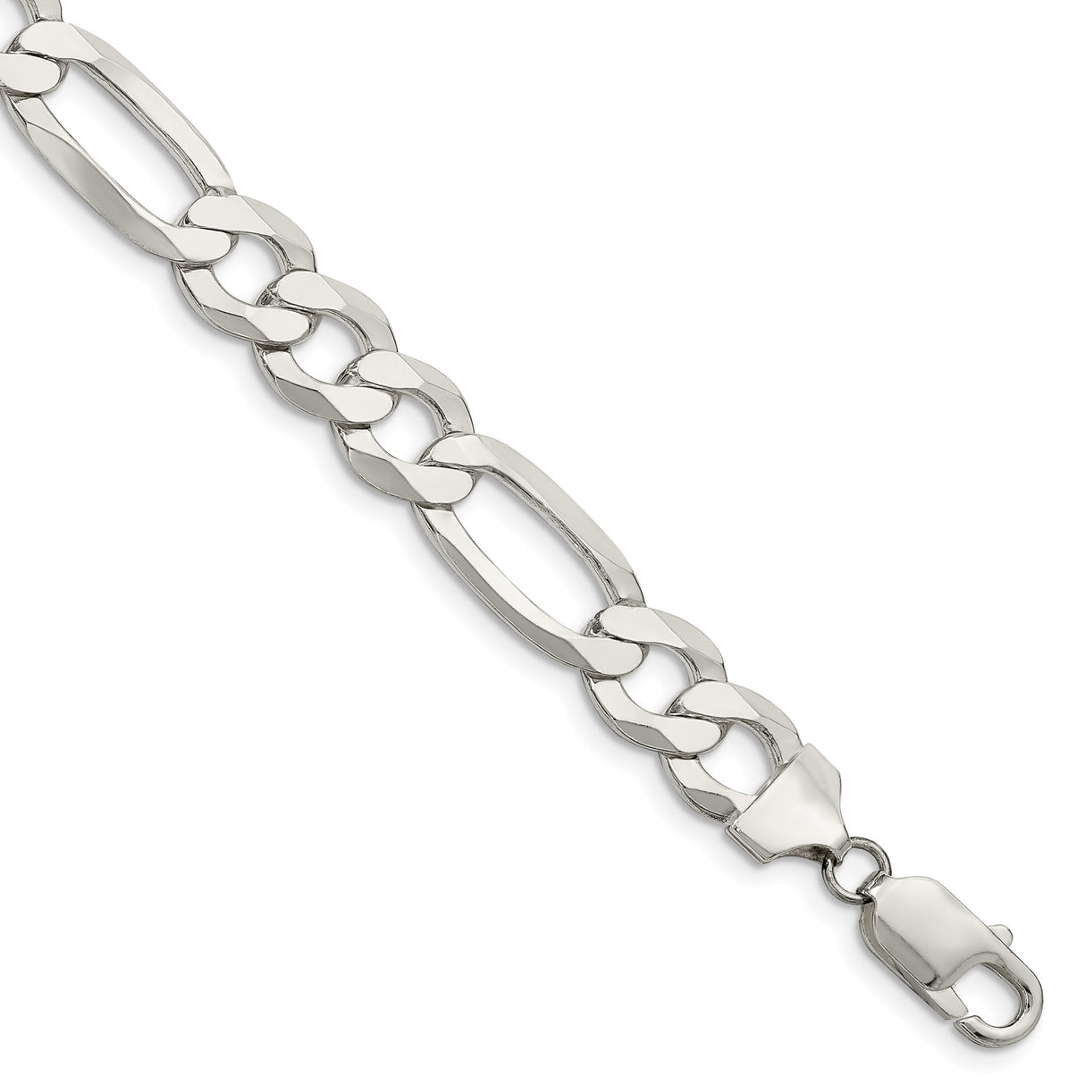 925 White Gold 9.5 mm Figaro Chain Bracelet, Polished shown for scale