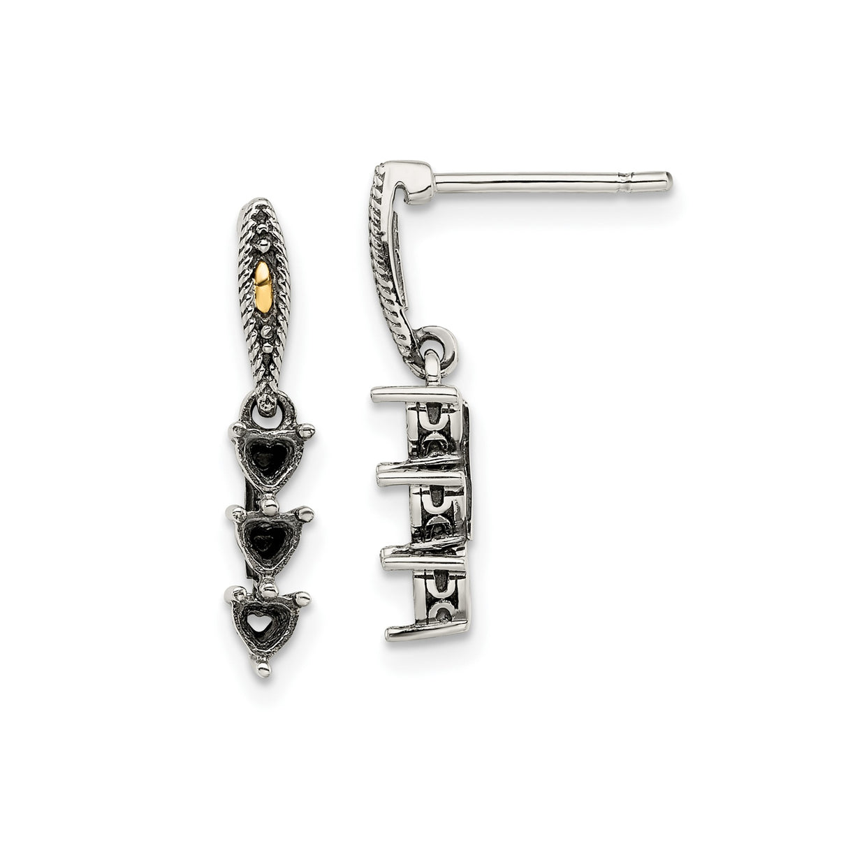 Two Tone Sterling Silver Drop Earrings with Green Amethyst, Blue Topaz, and Purple Amethyst Hearts