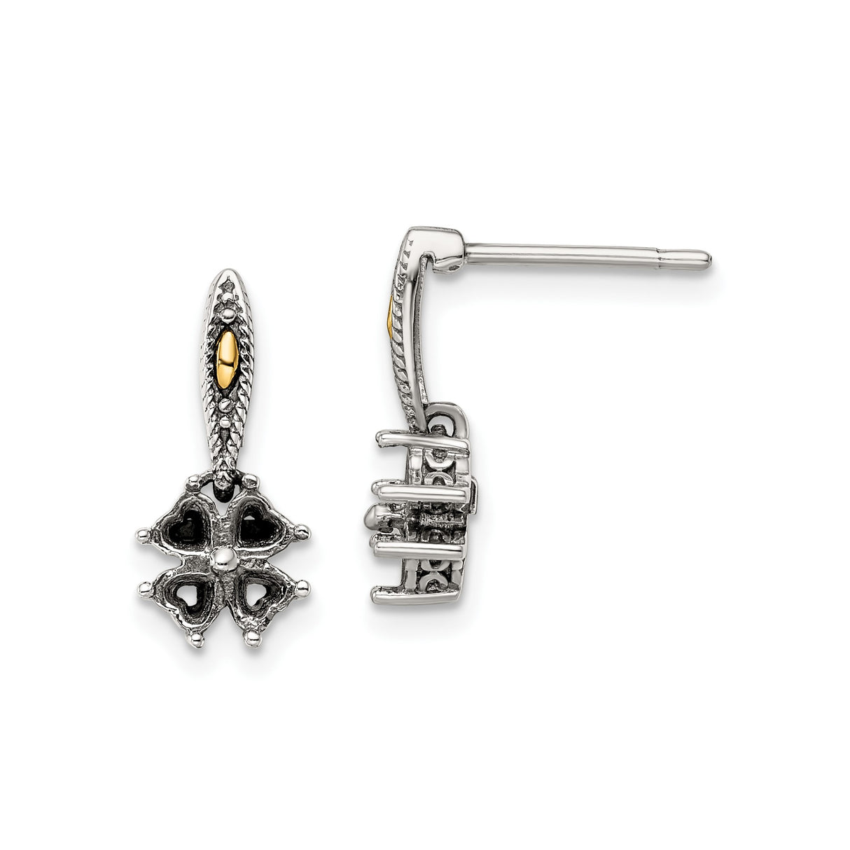 Sterling Silver Stud Earrings with Multicolor Heart Birthstones, Two-Tone Four-Leaf Clover Design