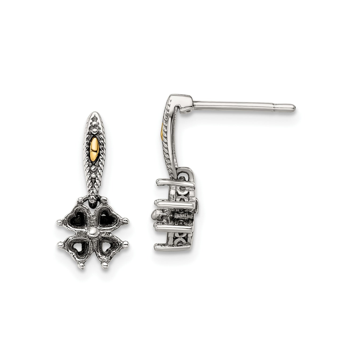 Sterling Silver Stud Earrings with Multicolor Heart Birthstones, Two-Tone Four-Leaf Clover Design