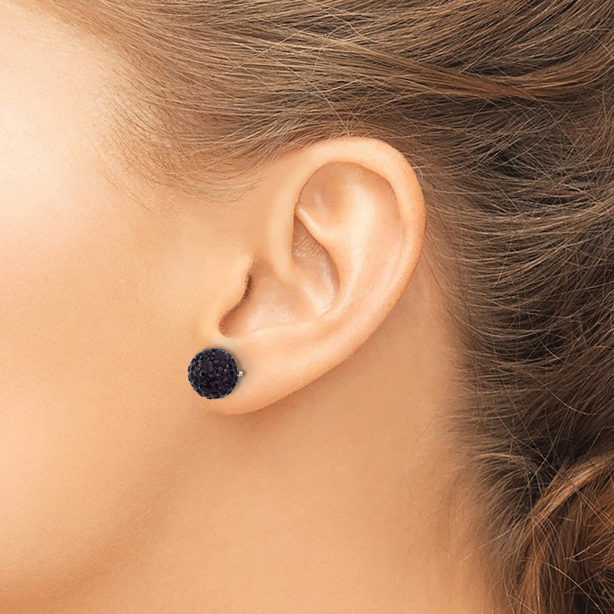 Sterling Silver Double-Sided Stud Earrings with Shell and Black Crystal, Reversible Design for Women