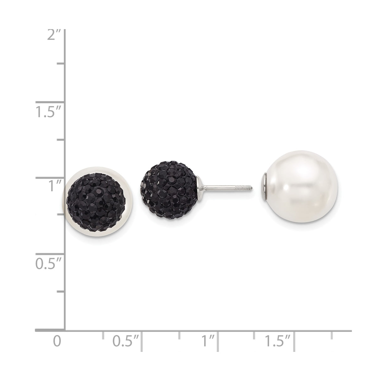Sterling Silver Double-Sided Stud Earrings with Shell and Black Crystal, Reversible Design for Women