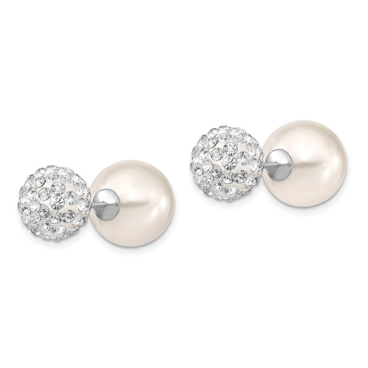 Sterling Silver Stud Earrings with Shell and Crystal, Reversible Faux Pearl Design for Women