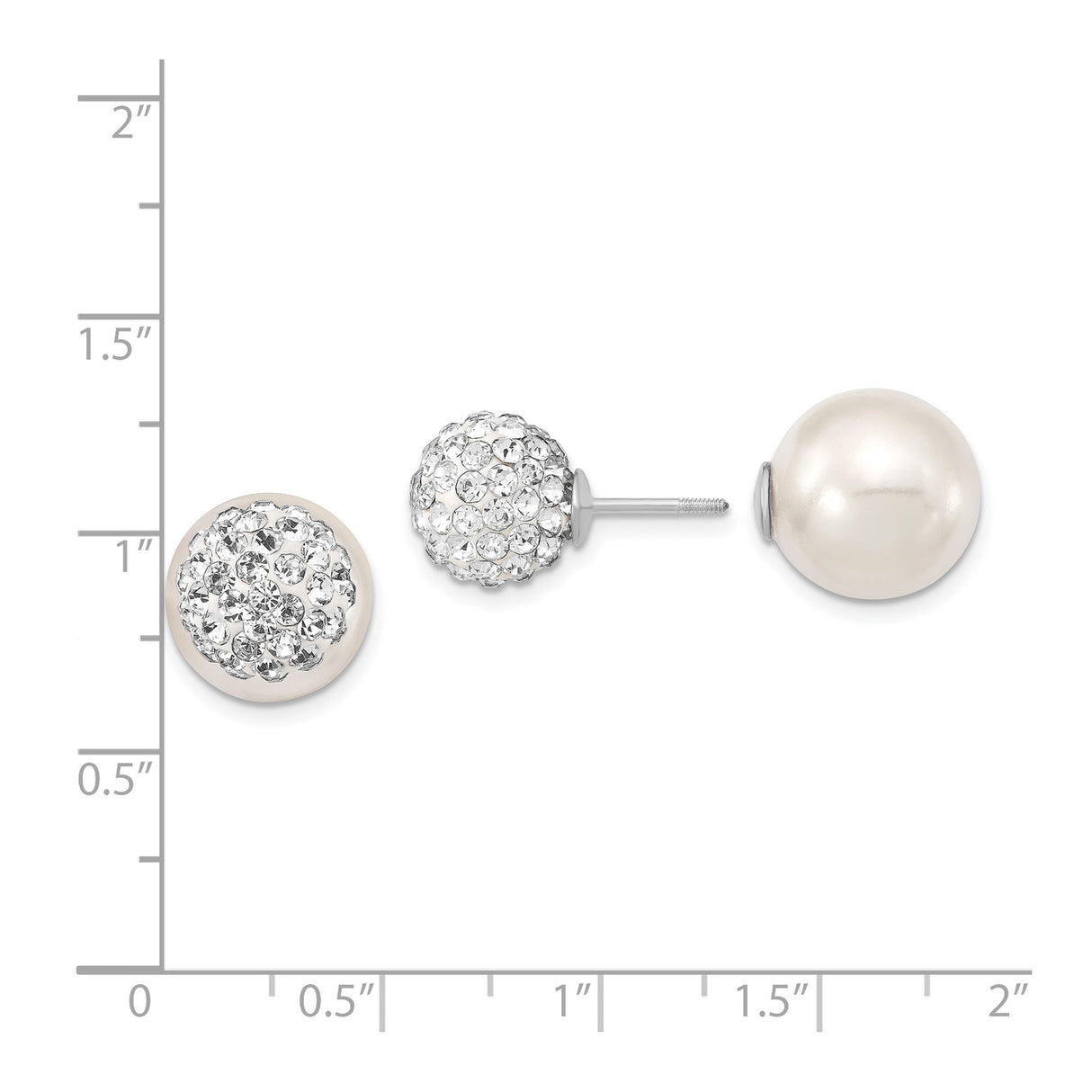 Sterling Silver Stud Earrings with Shell and Crystal, Reversible Faux Pearl Design for Women