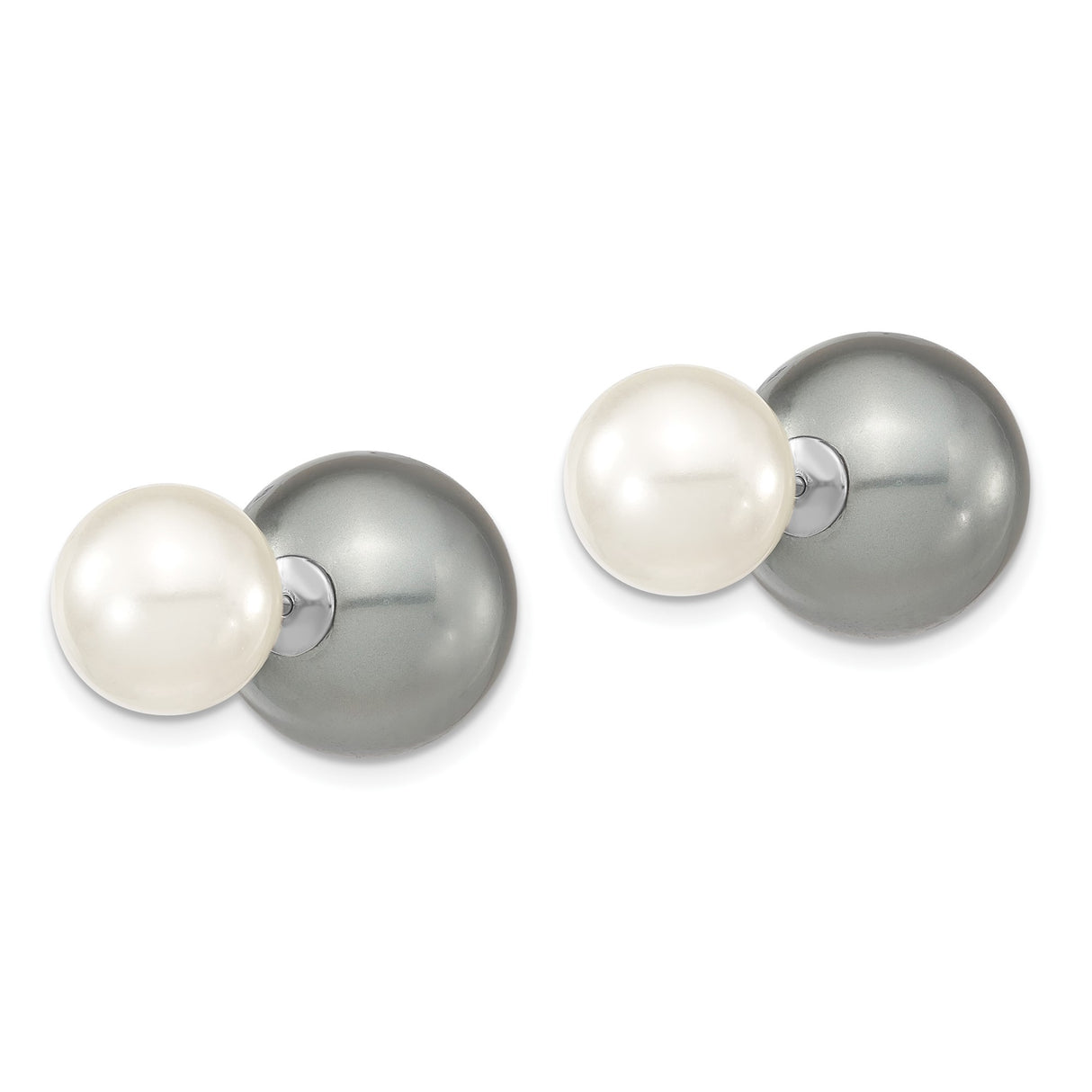 Sterling Silver Earrings with White Shell and Gray Shell Beads, Double Sided Studs for Women
