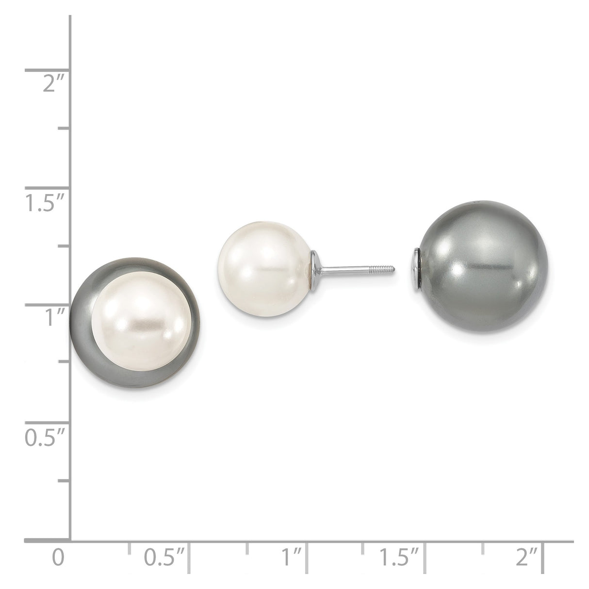 Sterling Silver Earrings with White Shell and Gray Shell Beads, Double Sided Studs for Women