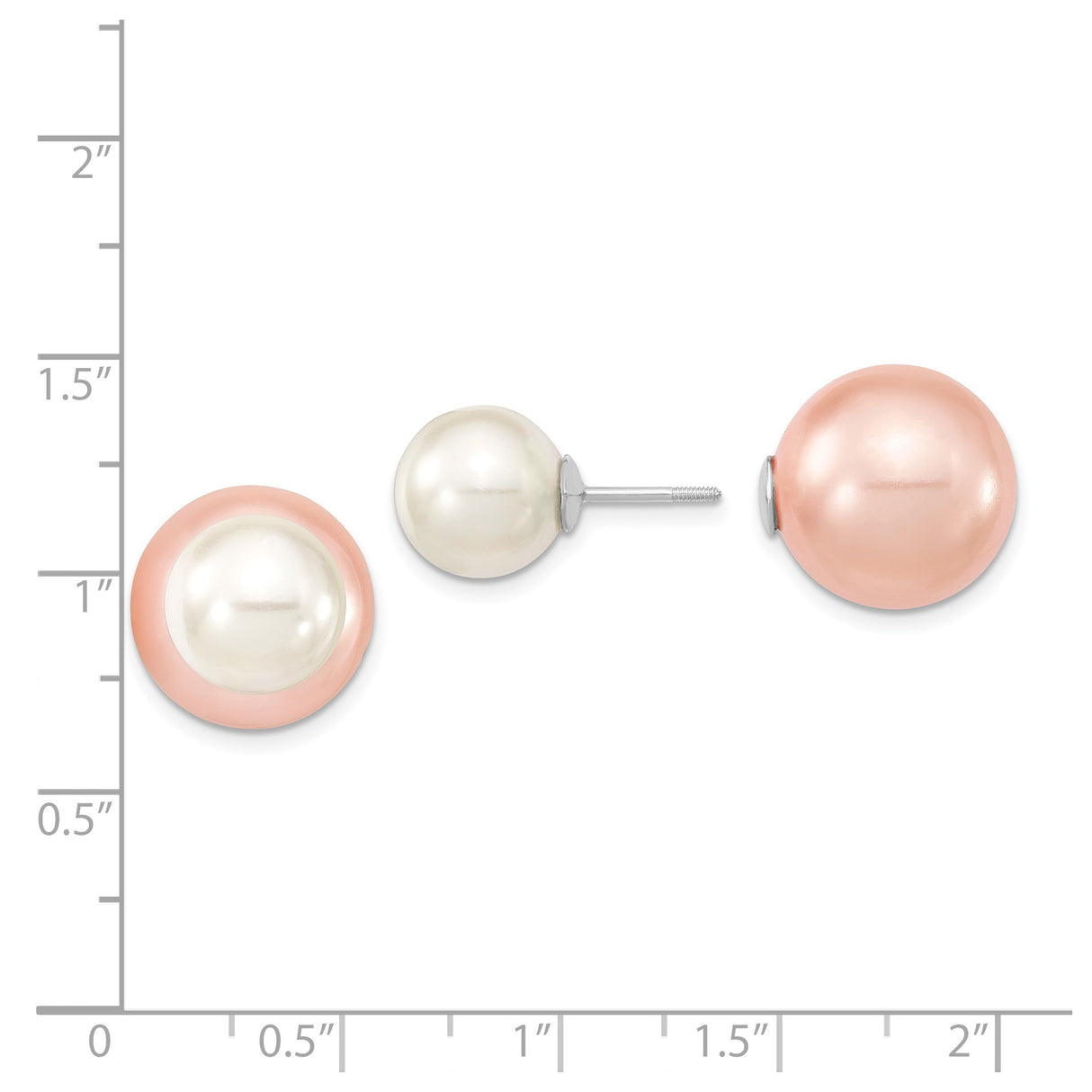 Sterling Silver Double Pearl Stud Earrings with White and Pink Shell Beads, Modern Two-Sided Design