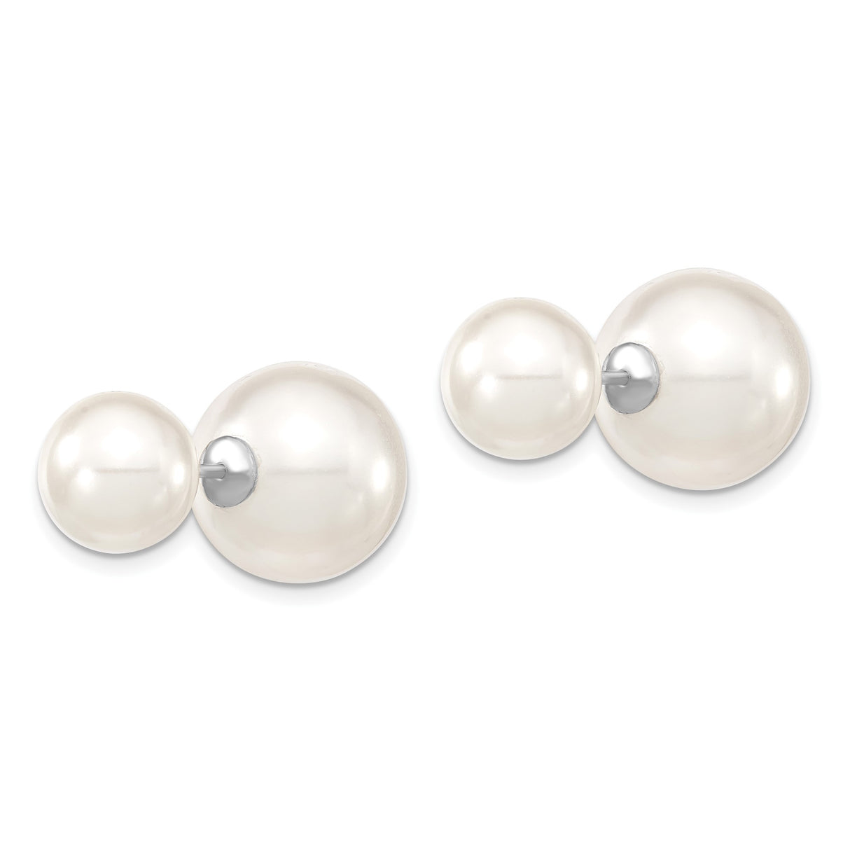 Sterling Silver Stud Earrings with Round White Shell Pearls, Classic Polished Finish