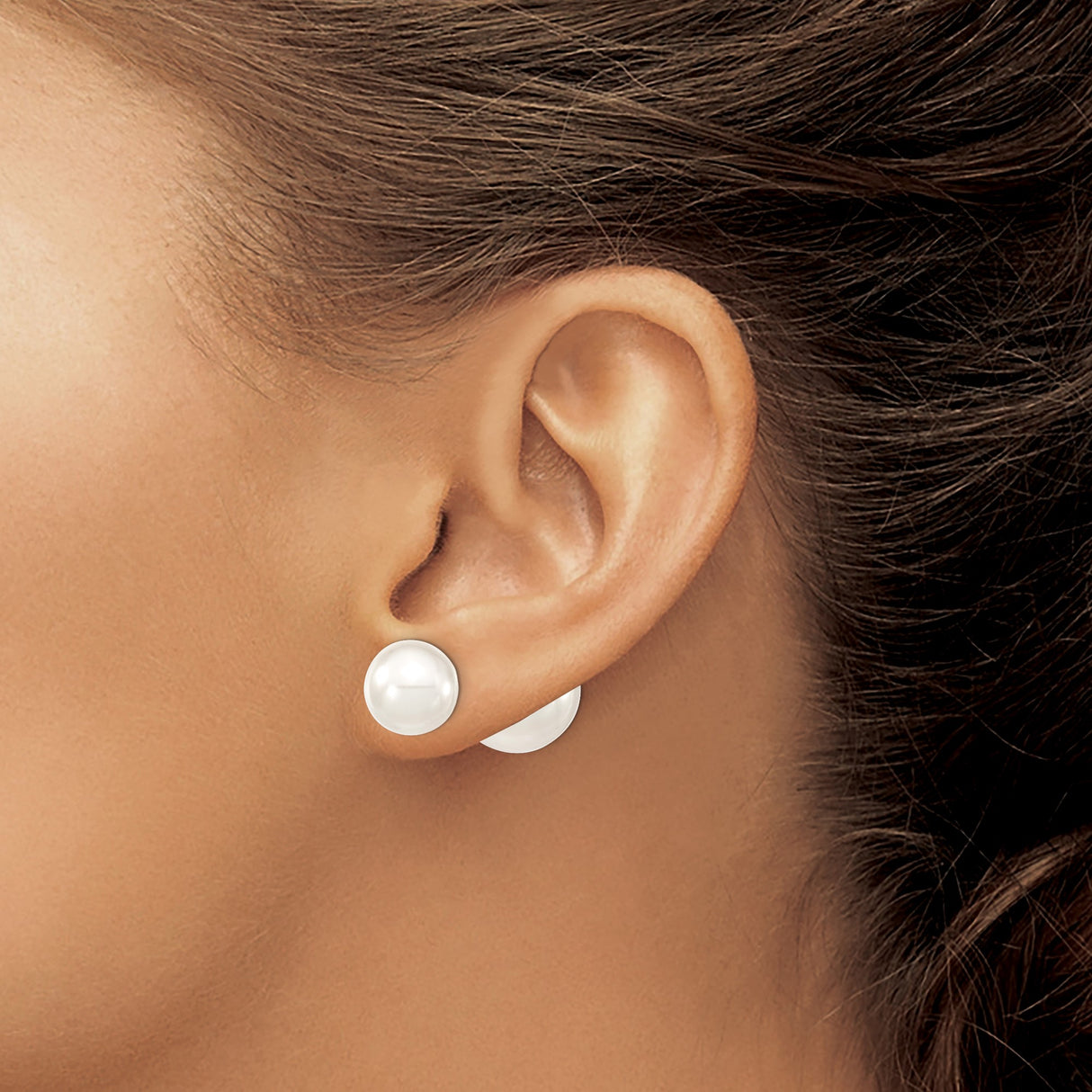 Sterling Silver Stud Earrings with Round White Shell Pearls, Classic Polished Finish