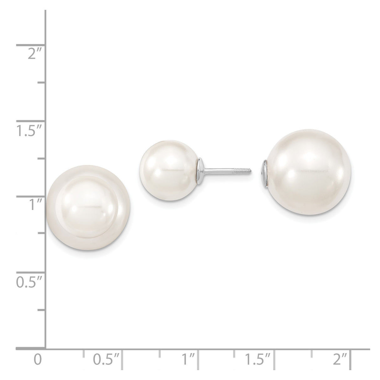 Sterling Silver Stud Earrings with Round White Shell Pearls, Classic Polished Finish