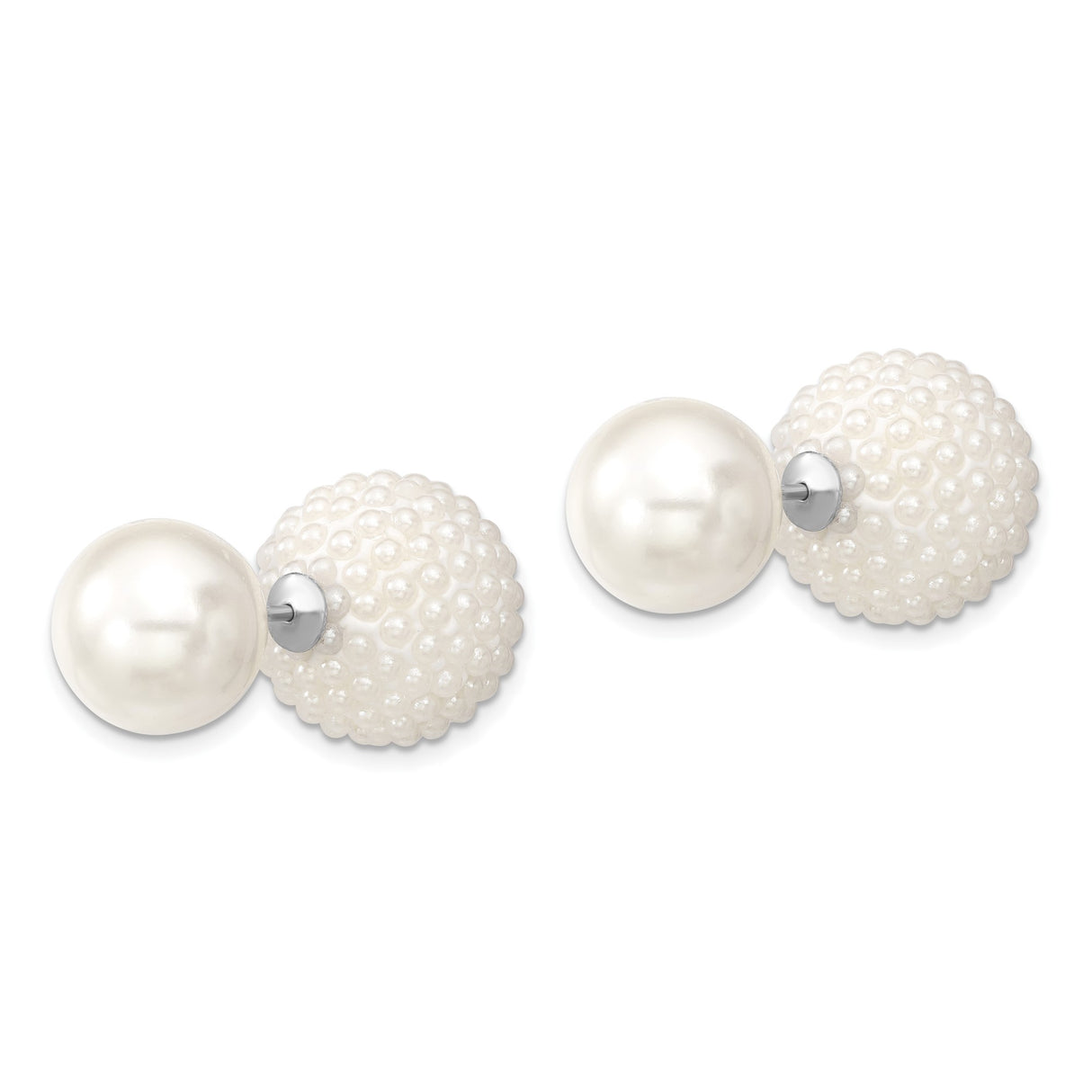 Sterling Silver Pearl Stud Earrings with Double Sided Smooth and Pavé Beaded Design