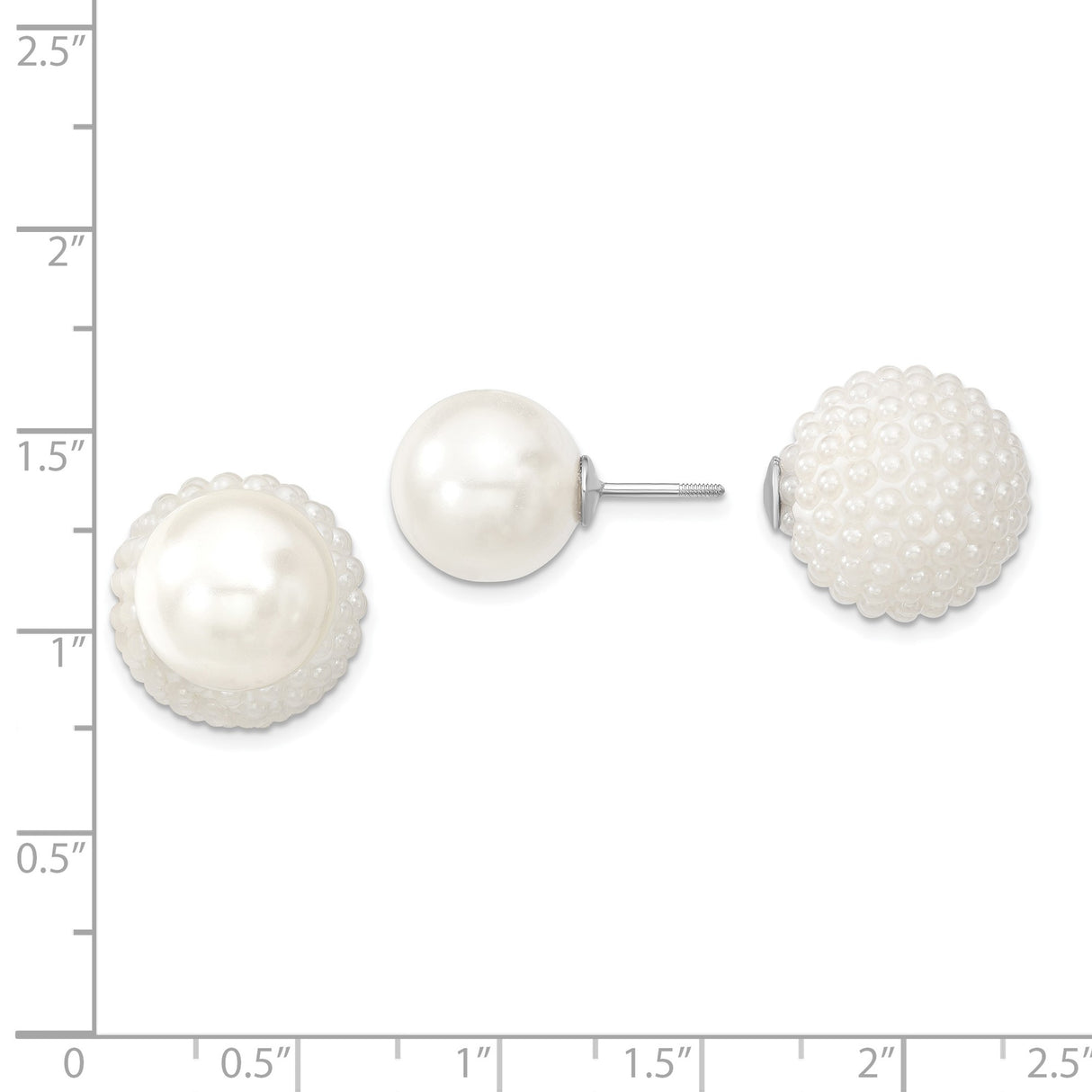 Sterling Silver Pearl Stud Earrings with Double Sided Smooth and Pavé Beaded Design