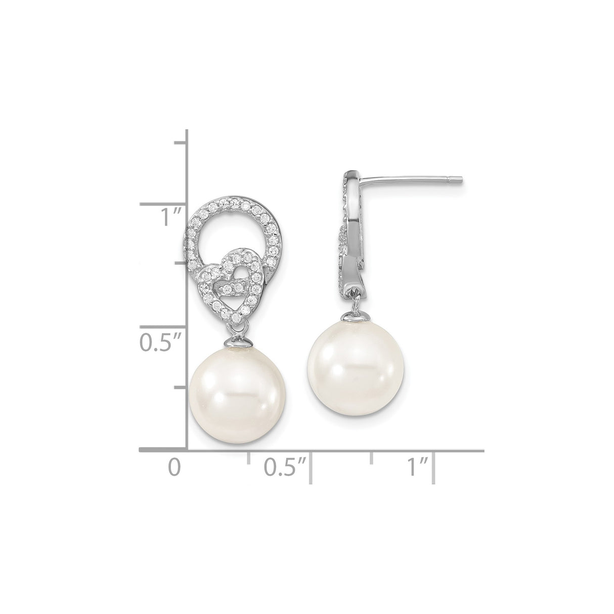 Sterling Silver Dangle Earrings with Shell, Cubic Zirconia, and Open Heart Circle Design