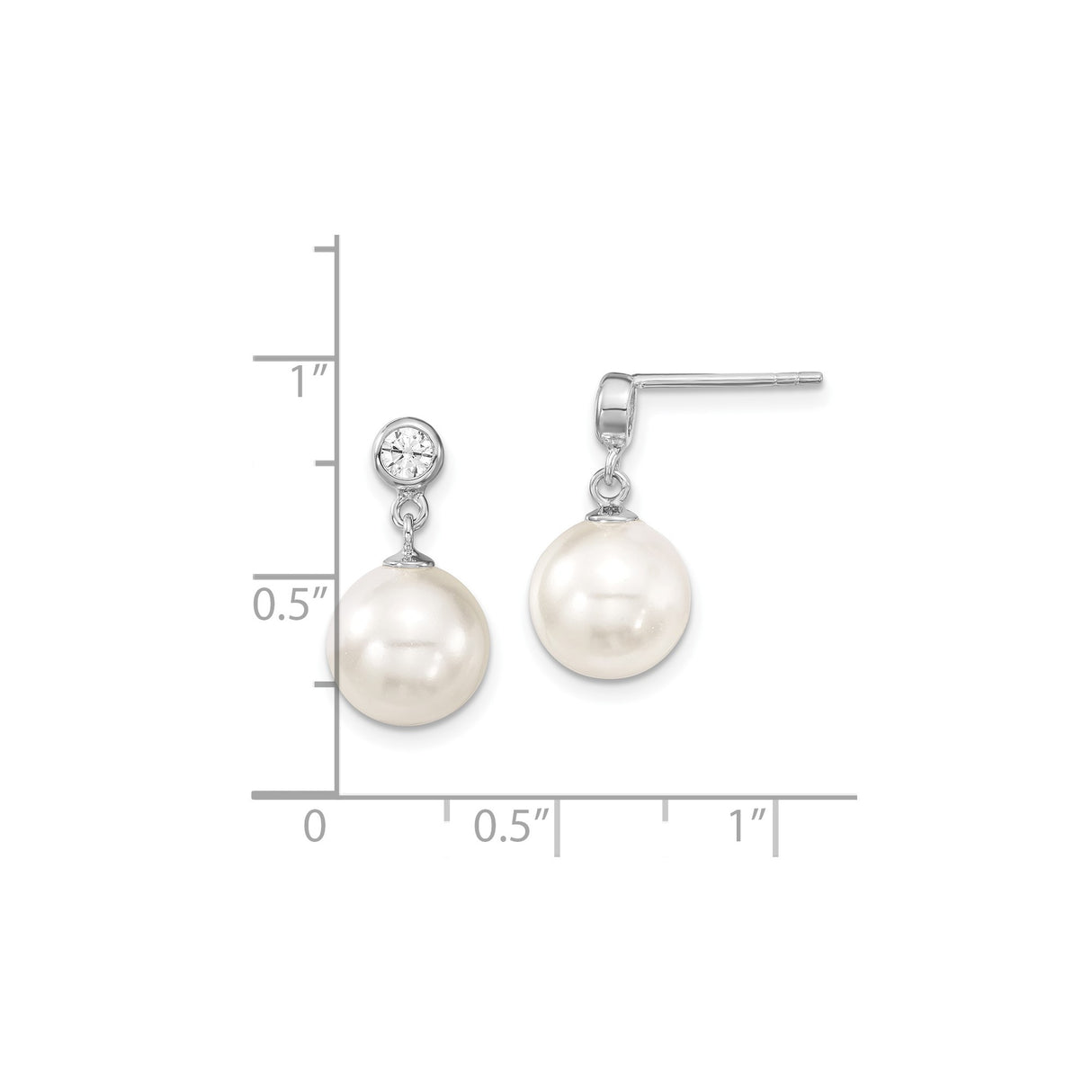 Sterling Silver Drop Earrings with White Shell Pearls and Cubic Zirconia Studs